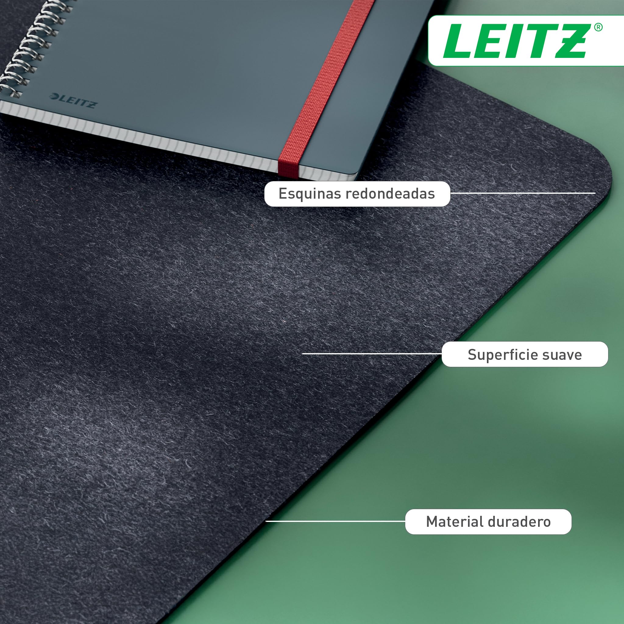 Leitz Alfombrilla de Fieltro Grande para Escritorio - Protector de Fieltro para Escritorio, Antideslizante, Superficie Suave para Teclado y Ratón, Cubre Escritorio de Oficina y Casa (70x36cm, Gris)