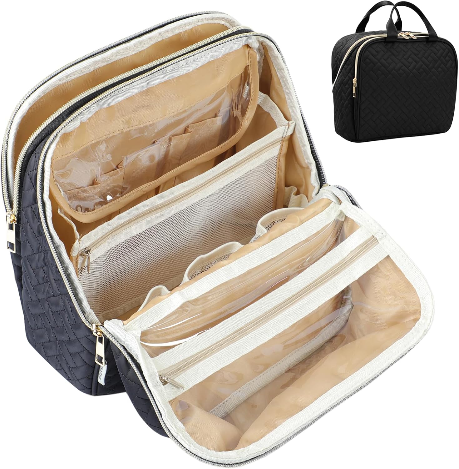 Makeup Bag, Large Capacity with Room for Brushes and Mirror, Travel Makeup Organizer, Portable Make Up Case, Waterproof Cosmetic Bags with Handle, Color Black Makeup Bag, Large Capacity with Room for Brushes and Mirror, Travel Makeup Organizer, Portable Make Up Case, Waterproof Cosmetic Bags with Handle, Color Black