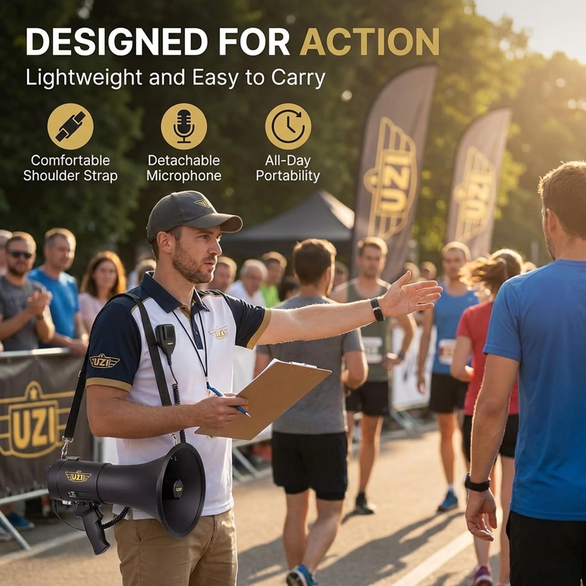 Uzi Mégaphone Bluetooth Haute Puissance 50 W, mégaphone Professionnel utilisé par Les Premiers intervenants, la Police et Les agences, Batterie Rechargeable, système de sonorisation, activités de