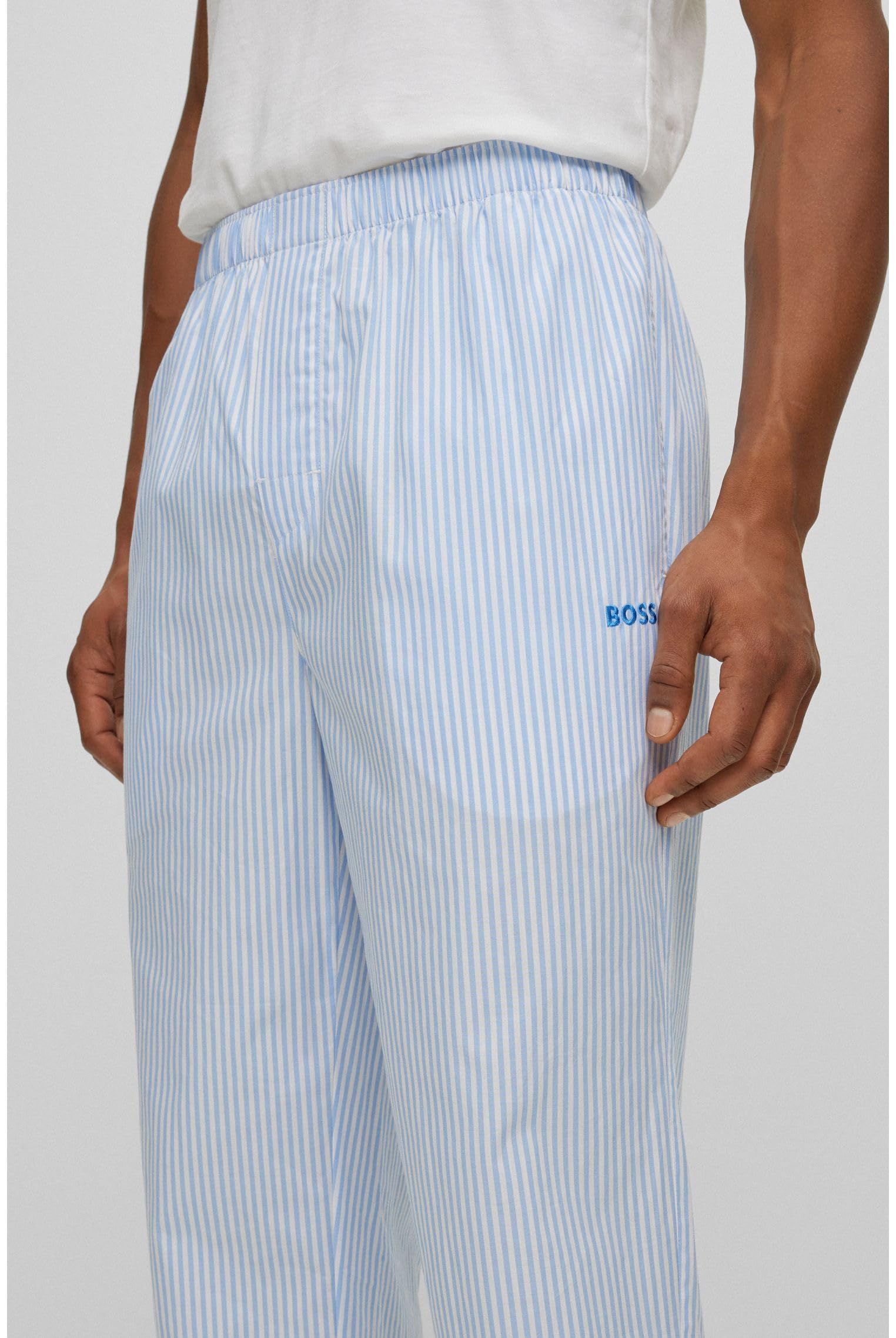 BOSS Herren Stripe Pants Gestreifte Pyjama-Hose aus Baumwoll-Popeline mit Logo-Stickerei
