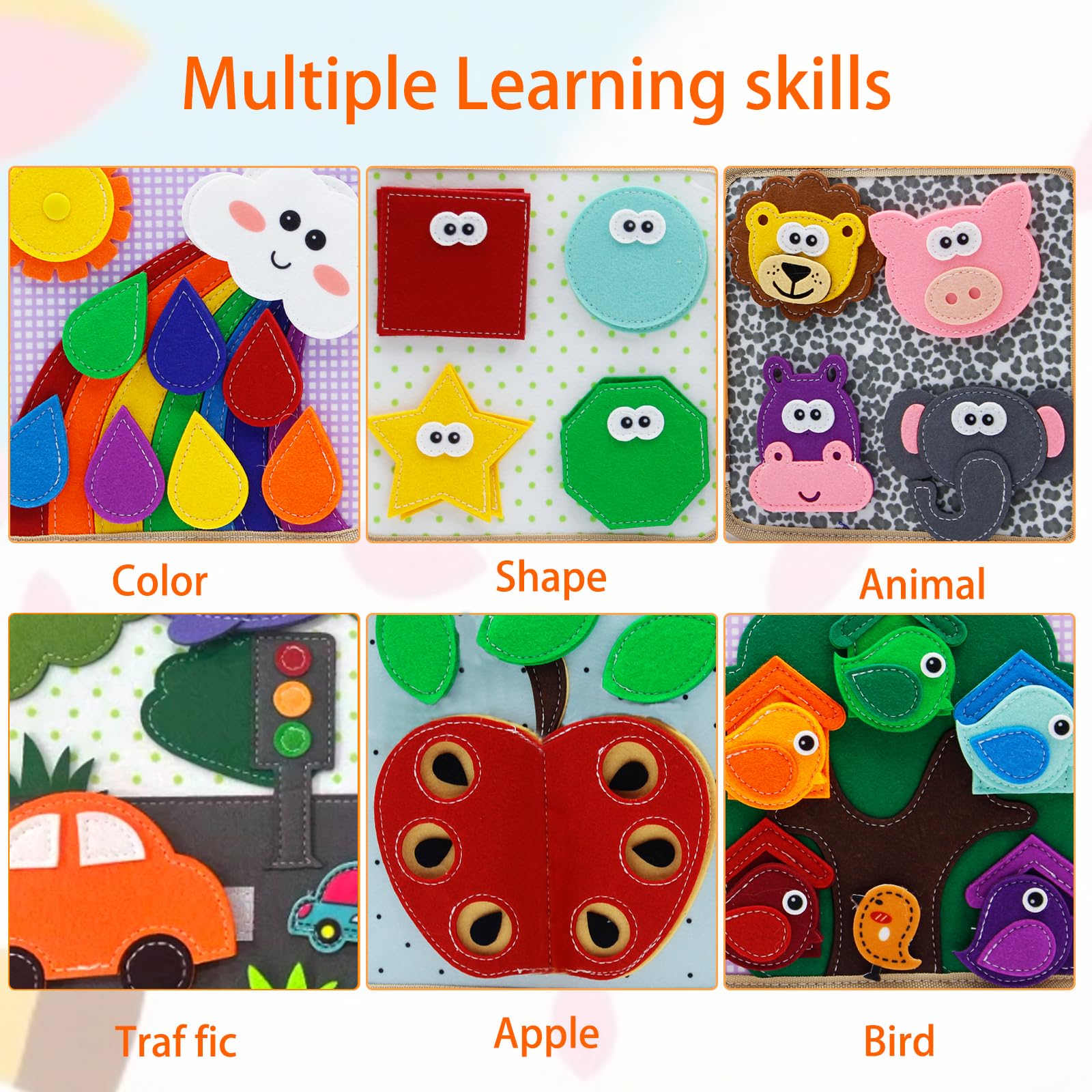 Montessori Spielzeug ab 1 Jahre,Stoffbuch Baby,3D Filz Montessori Busy Board Baby,Montessori Stille Buch mit,Stilles Buch für Reisen Zuhause,Geschenk Spielzeug ab 1-5 Jahre Mädchen Junge (Hirsch)