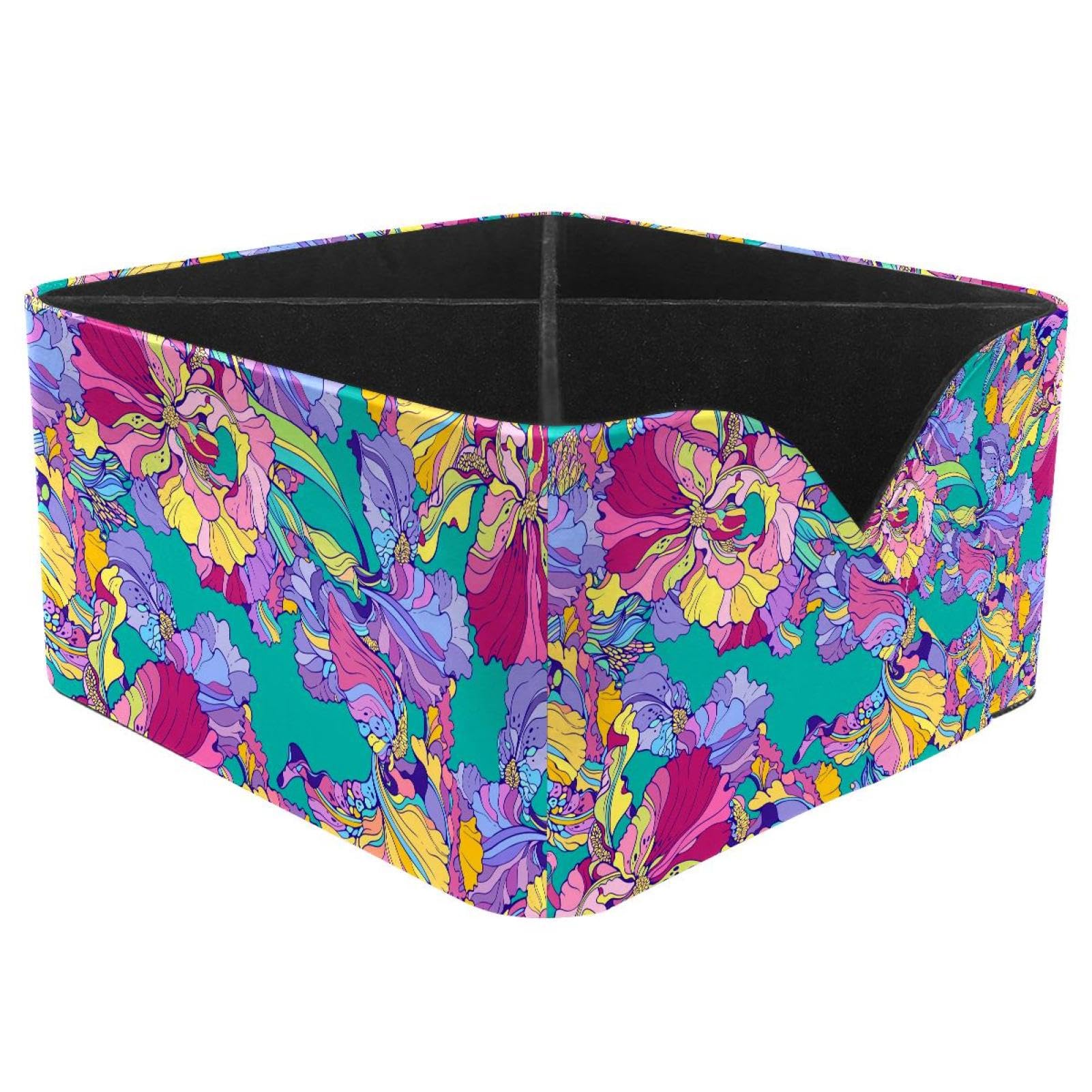 KengjuTesu Irises on Teal Desktop Organizer Pen Holder, Rectangular Pencil Cup for Office, Study and Makeup Stations