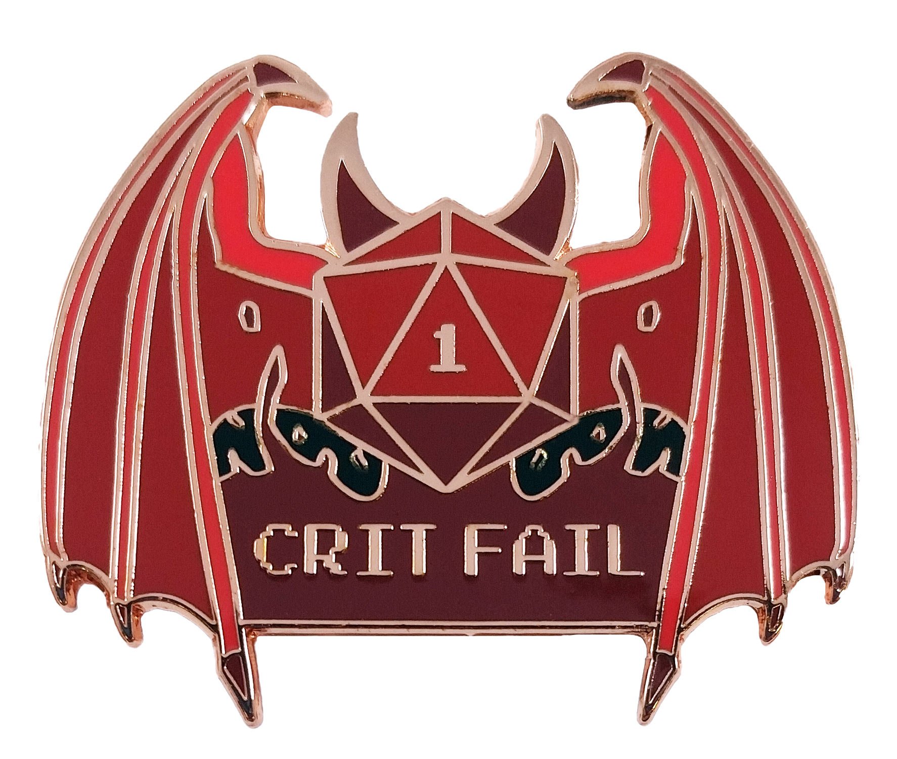 Crit Fail Enamel Pin – 1.25" Devil Winged D20 Dice Pin, Funny D&D RPG Gamer Pin for Jacket, Backpack & Hat