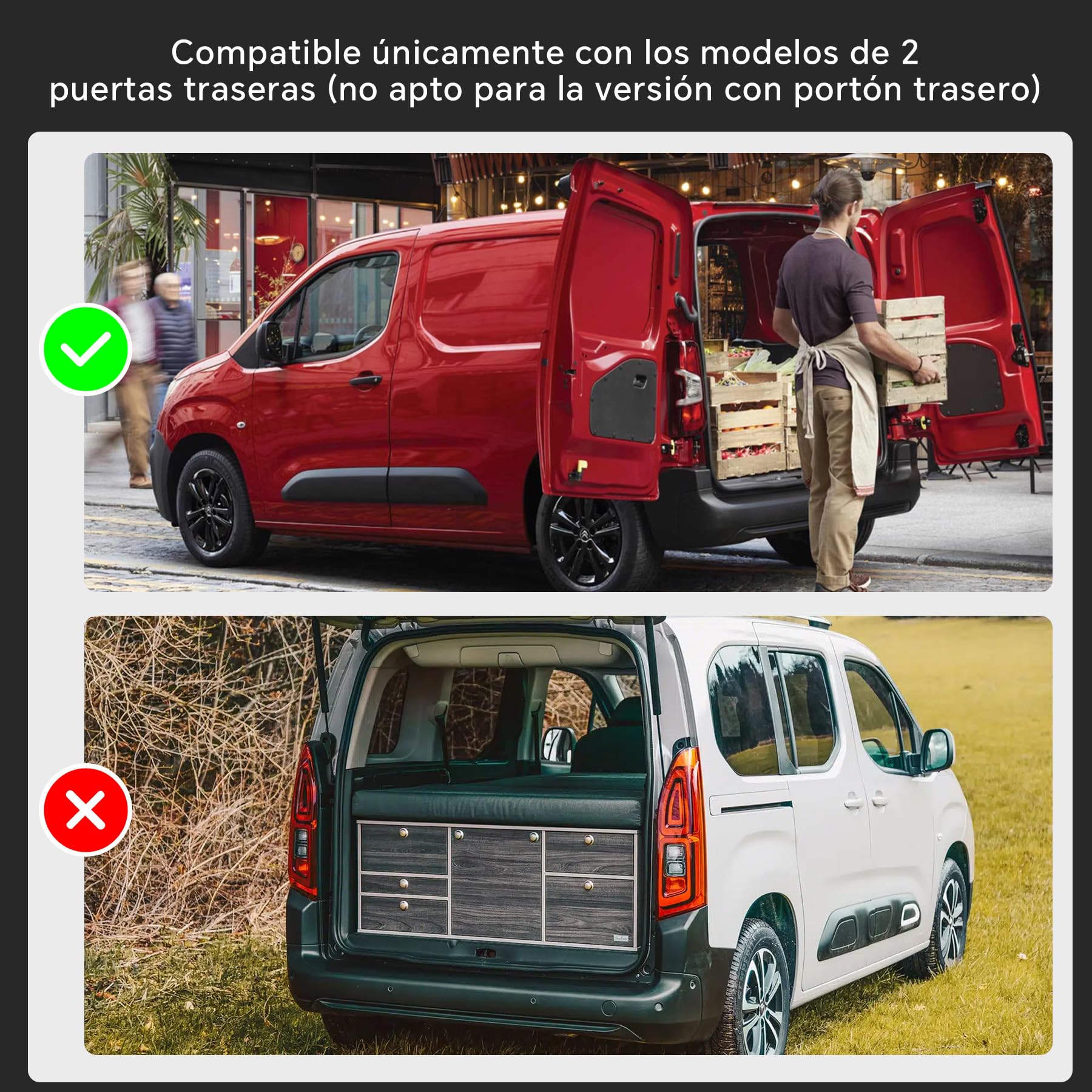 Feu Arrière Gauche pour Berlingo/Partner K9, Combo X19, Rifter de 2018, Proace City de 2019 (2 Portes Arrière), Sans Support de Lampe, E-Mark