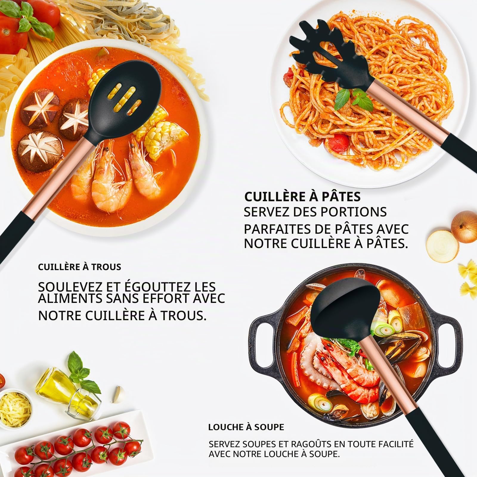 BBN Lot d'ustensiles de cuisine en silicone, 17 pièces, accessoires de cuisine en silicone or rose, antiadhésifs résistants à la chaleur, utilisation pour la cuisine