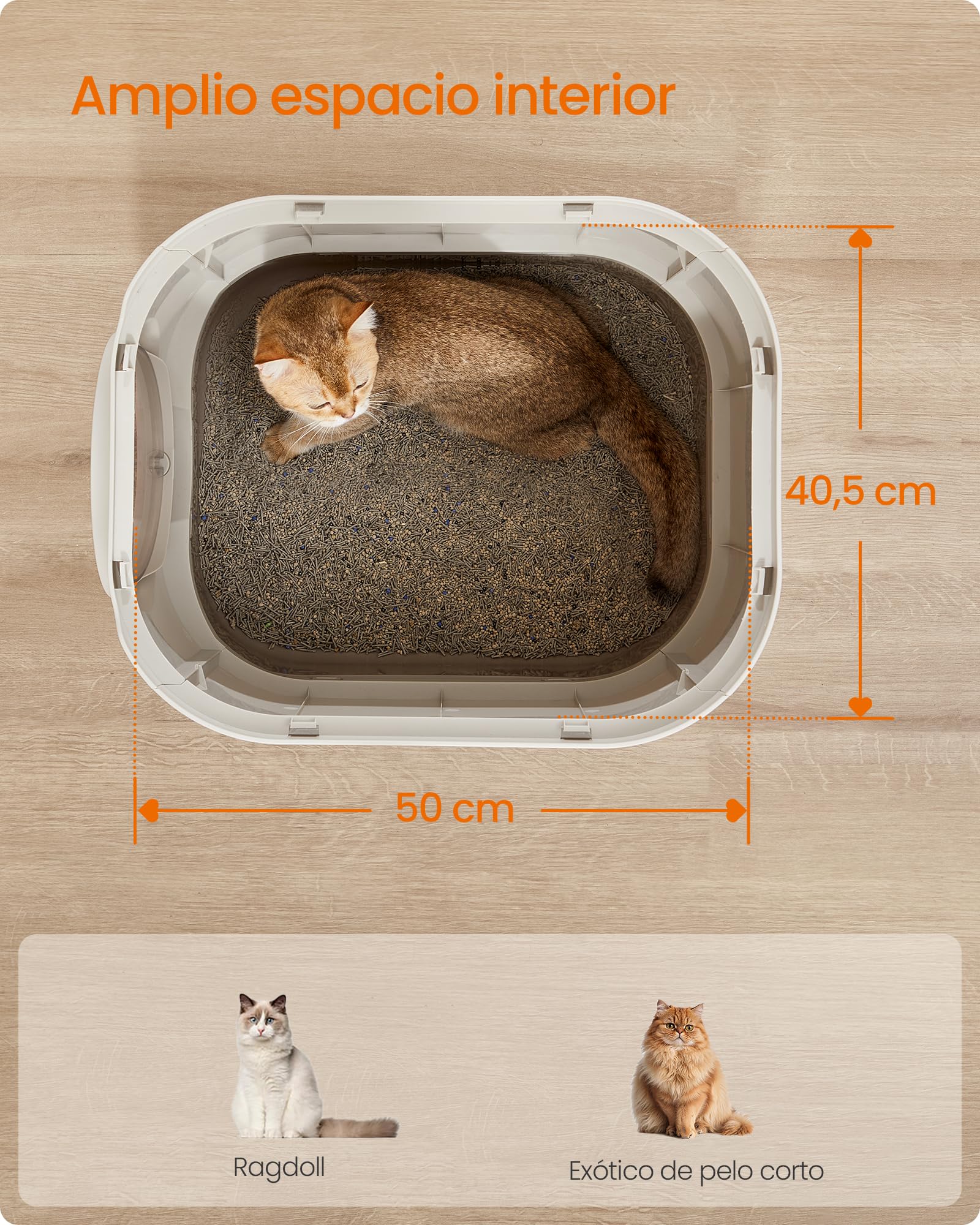 Feandrea Arenero Cerrado para Gatos, Caja de Arena, XXL, con Tapa, Bandeja Extraíble, Recogedor, Cepillo, Gatos de Varios Tamaños, Menos Rastro, Color Avena y Gris Cálido PPT002G01 | Espacioso para gatos grandes, menos rastros, fondo a prueba de fugas, av