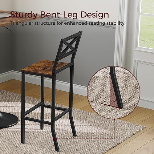 Miniatura 5 de Taburetes de bar, juego de 2 sillas de bar con respaldo y reposapiés, taburetes de barra de mostrador de 26 pulgadas de alto, sillas de bar de