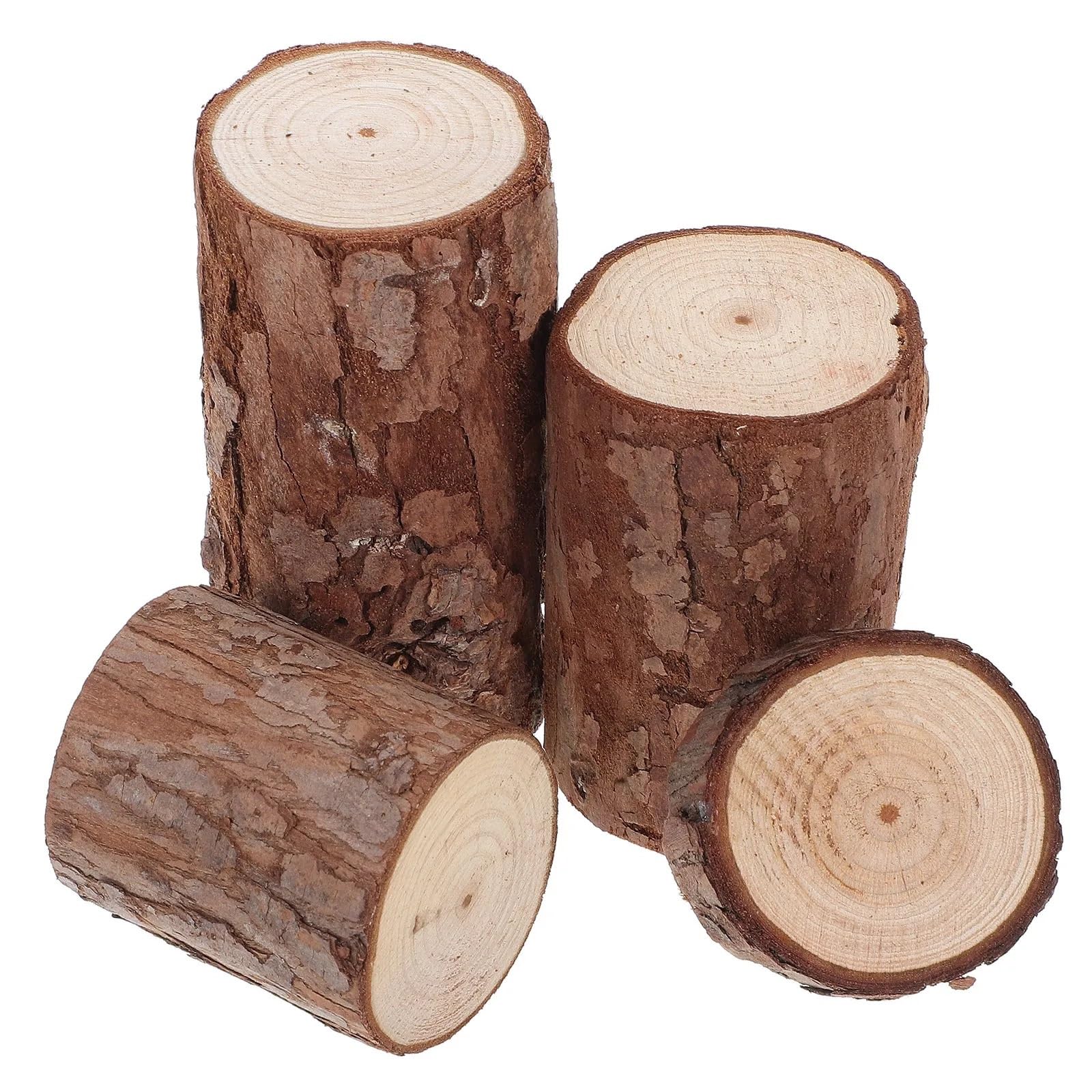 QuxetlRyz Wooden Tree Stump Decor 4Pcs Hamster Cage Round Wooden Stumps Natural Rustic Mini Tree Stump Decorations Small Animal Habitat Enrichment Accessories