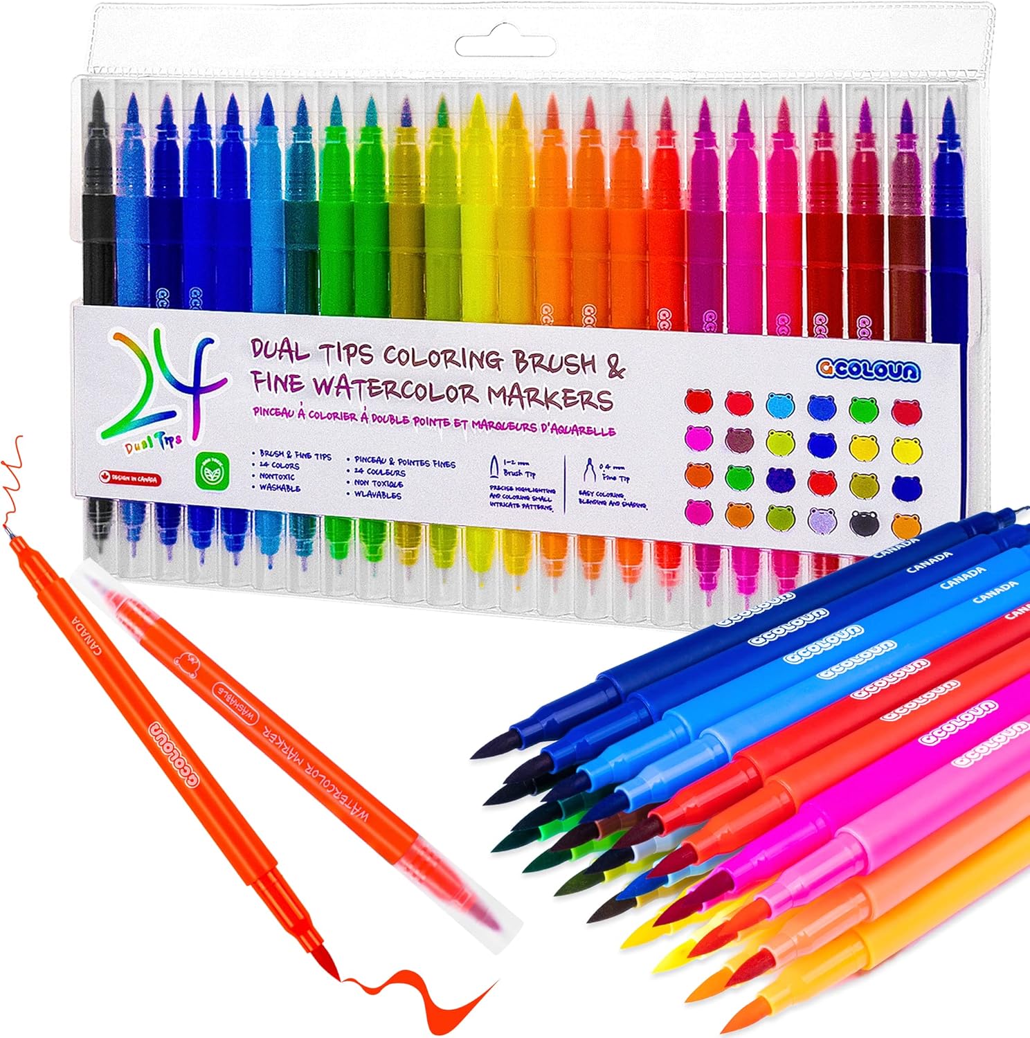 24 Colors Watercolor Paint Markers, Dual Tip Coloring Paint Markers Set