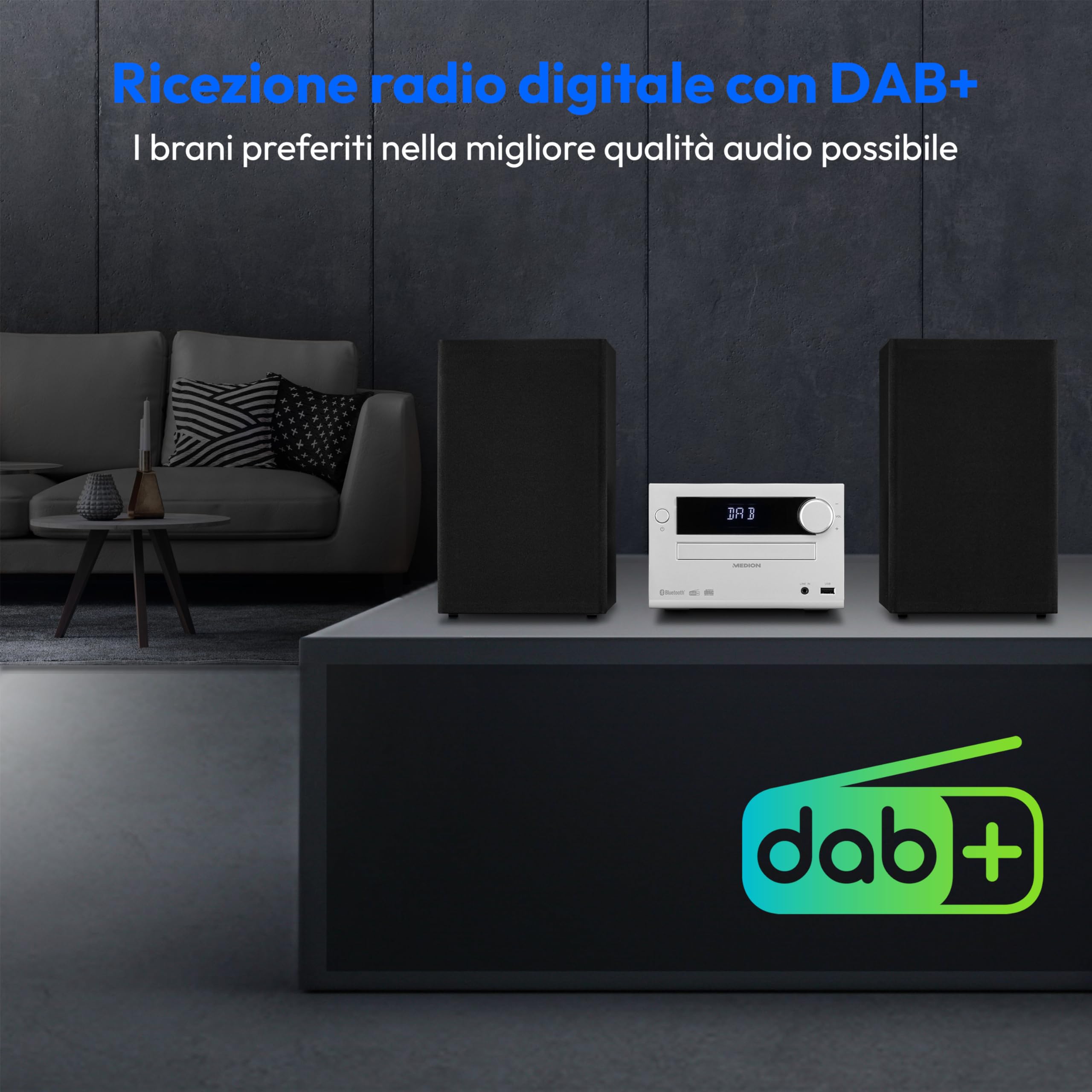 MEDION E64482 Sistema audio micro impianto compatto DAB+ CD Bluetooth FM PLL MP3 AUX USB