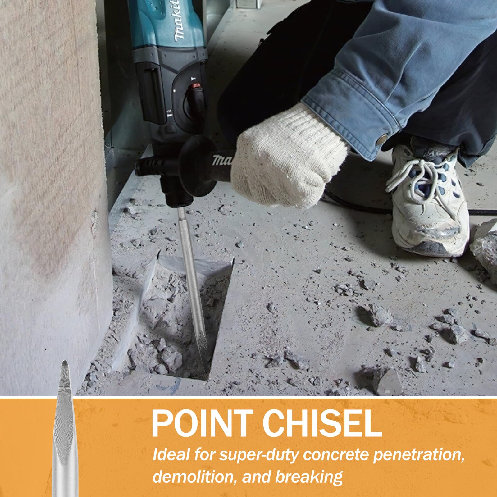 Cincel SDS Plus Juego de 6, Brocas SDS, Brocas Hormigon, 14x150mm&14*250mm Puntero, 20x150mm&20x250mm Cincel Plano, 40x250mm Cincels para Concreto, Mampostería,Taladros Ligeros y Martillos de Impacto