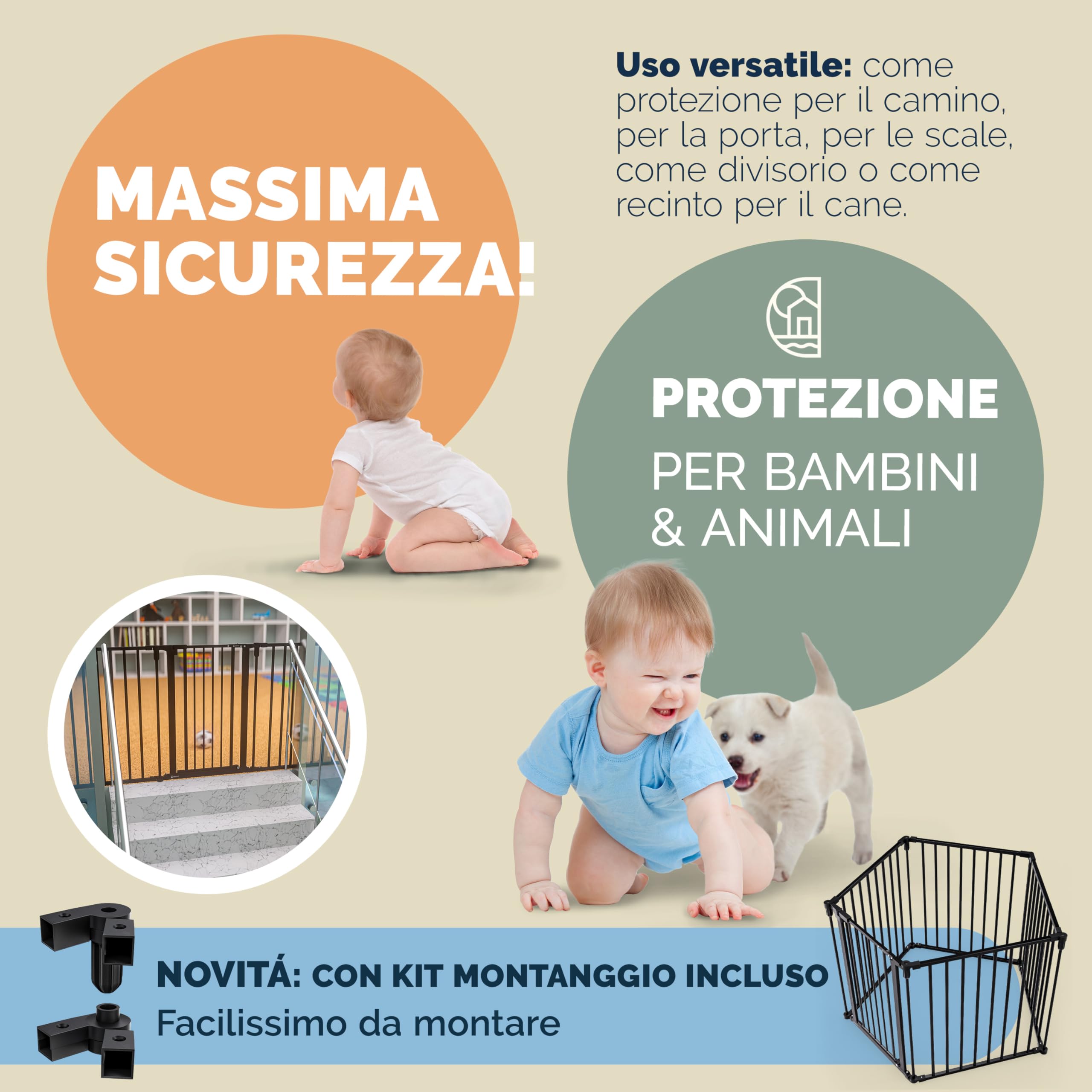 CASARIA Cancelletto di Sicurezza per 306x76cm Protezione | Sportello in Metallo 306x76cm Protezione Cani Animali Barriera, Cancello Camino Scale Stufa, Utilizzo sicuro, Uso flessibile