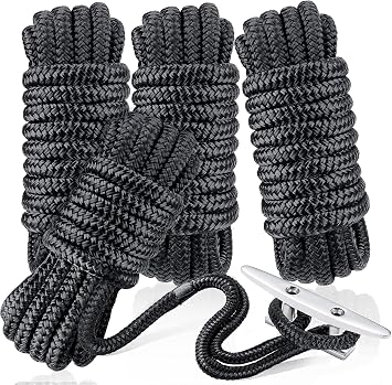 Dock Lines Ropes Boat Accessories 4 Pack 3/8" x 15 Double Braided Nylon Dock Lines with 12 Loop