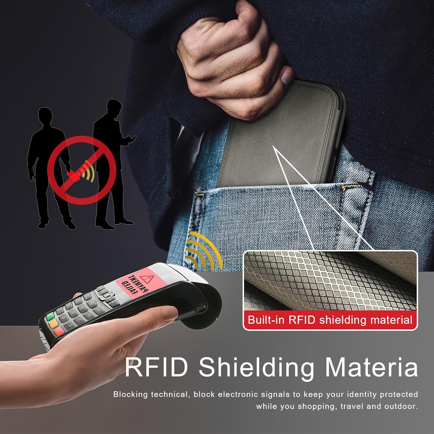 DJDUCK Designed for iPhone 17 Pro Max Case Wallet with Card Holder, [Magnetic Clasp Cover] [RFID Blocking Leather Protection] Shockproof Women Men Cases 6.9 Inch for Apple 17 ProMax Grey - Image 4