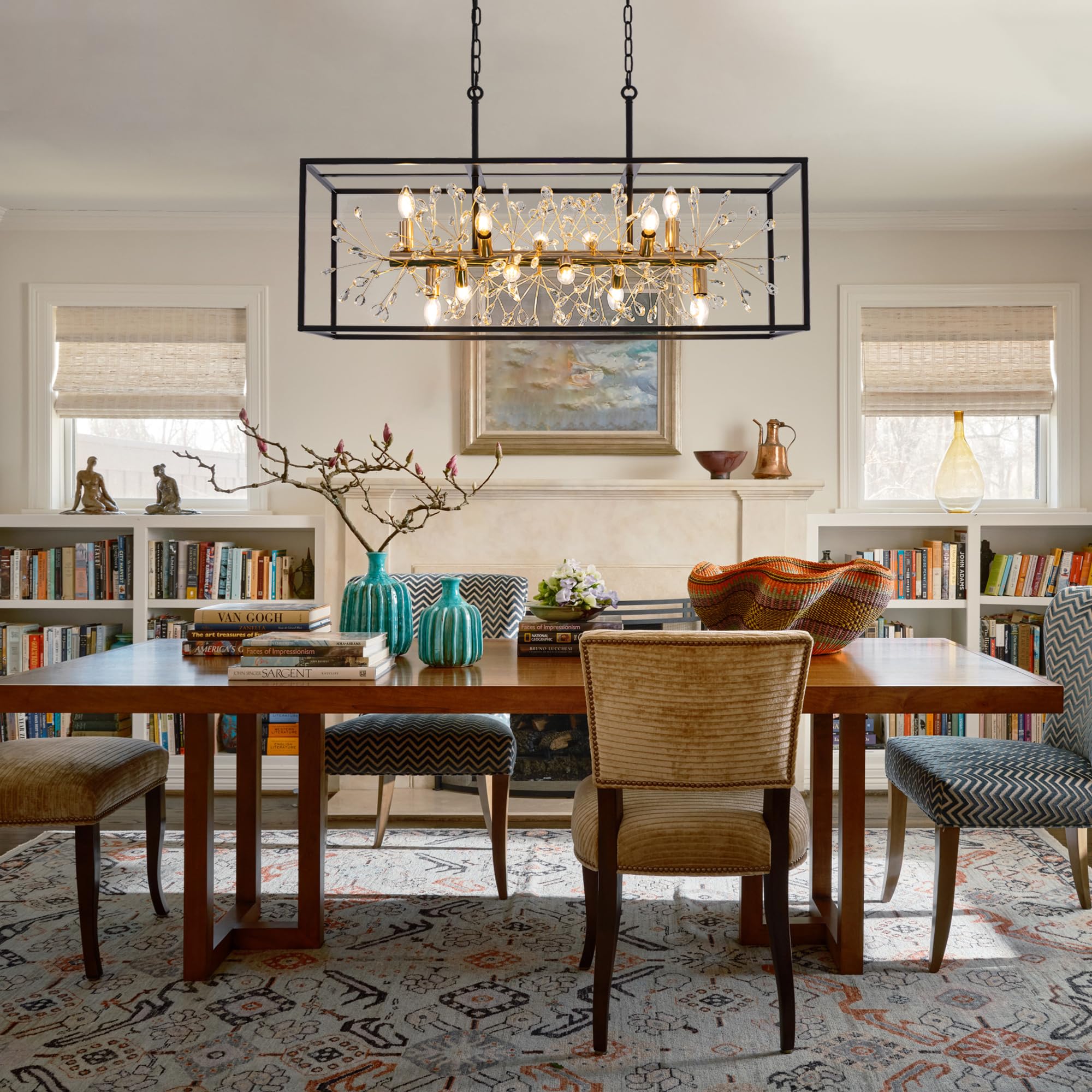 TOCHIC Black and Gold Crystal Chandeliers, Farmhouse Chandelier