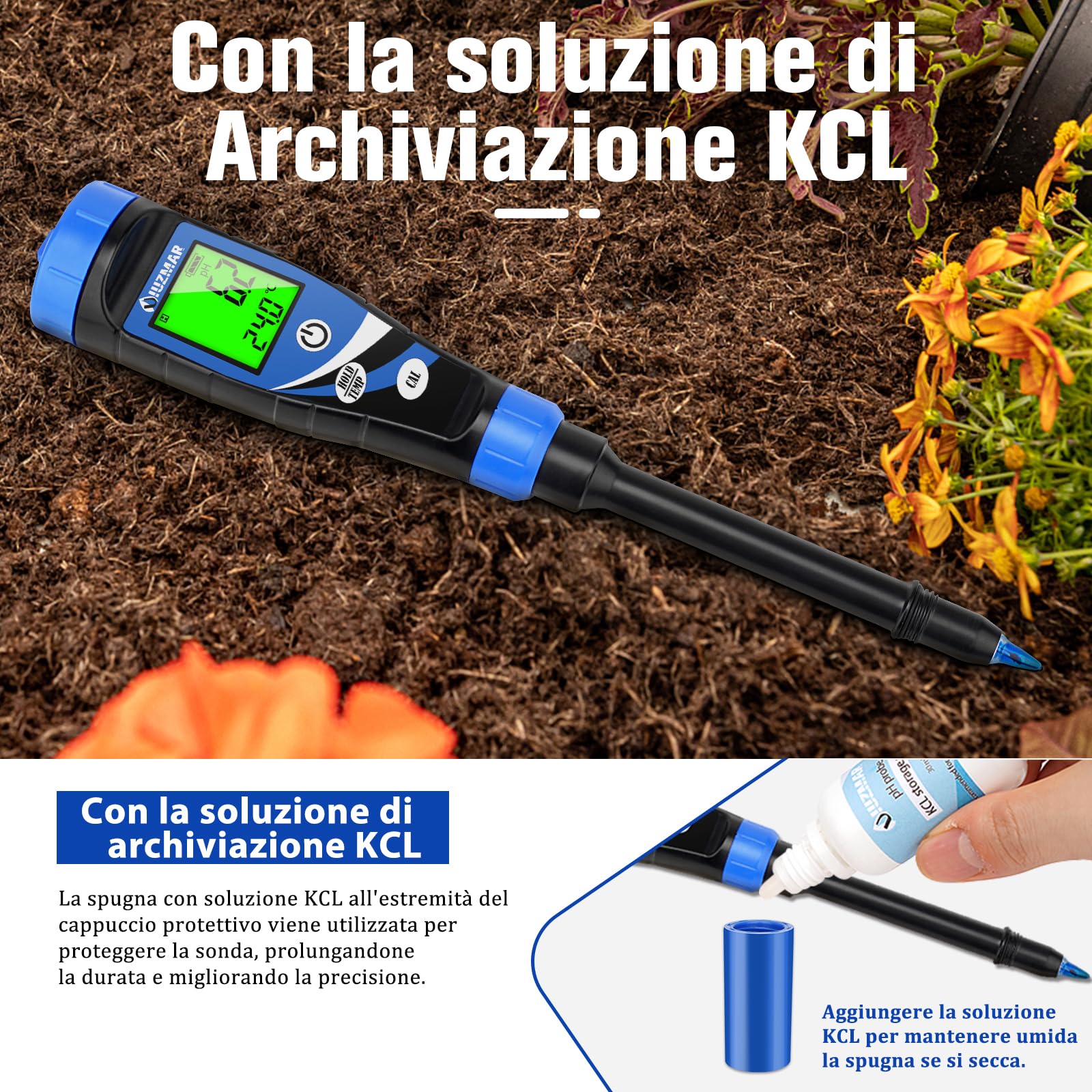 UIUZMAR Misuratore pH del Suolo 2 in 1, pH Terreno Tester per Piante, Kit per Test pH del Suolo e Acqua Strumento Professionale Misurazione pH Terreni per Idroponica