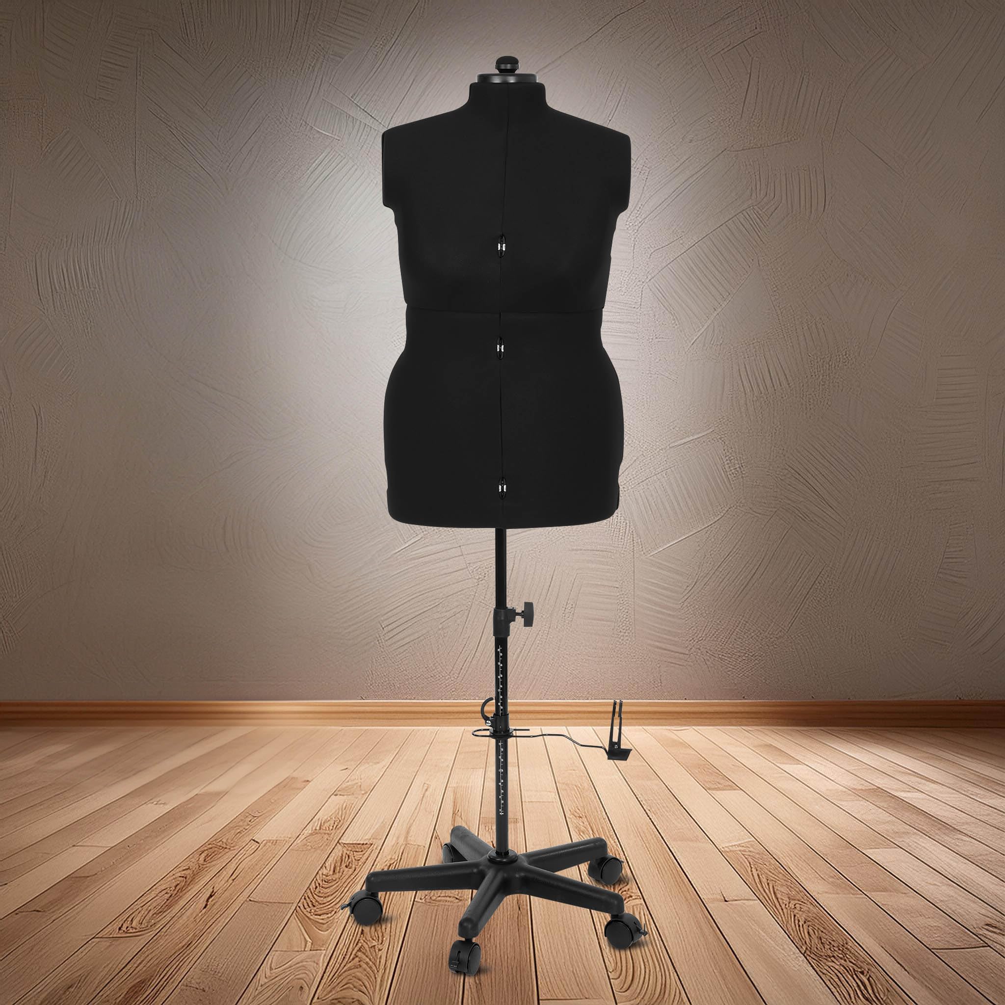 Schneiderpuppe Supa Fit L mit Rollen Schwarz – Verstellbare Schneiderbüste Größe 46–52 mit 12 Einstellrädern & Metallstativ