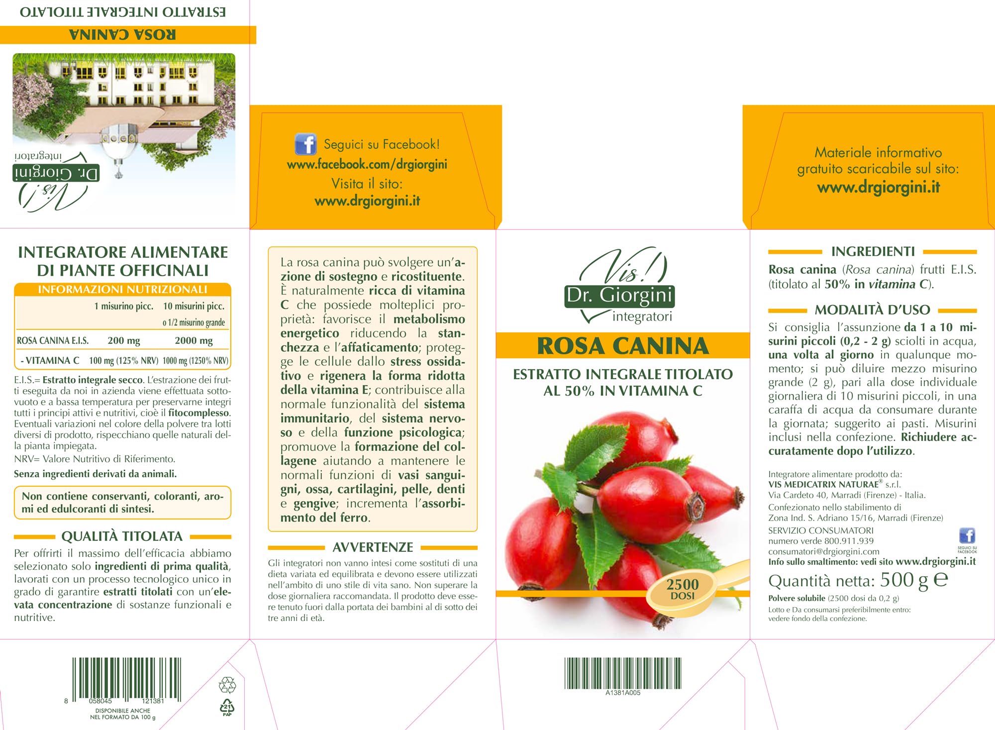 Dr Giorgini Rosa Canina Estratto Integrale Titolato - 500 g polvere