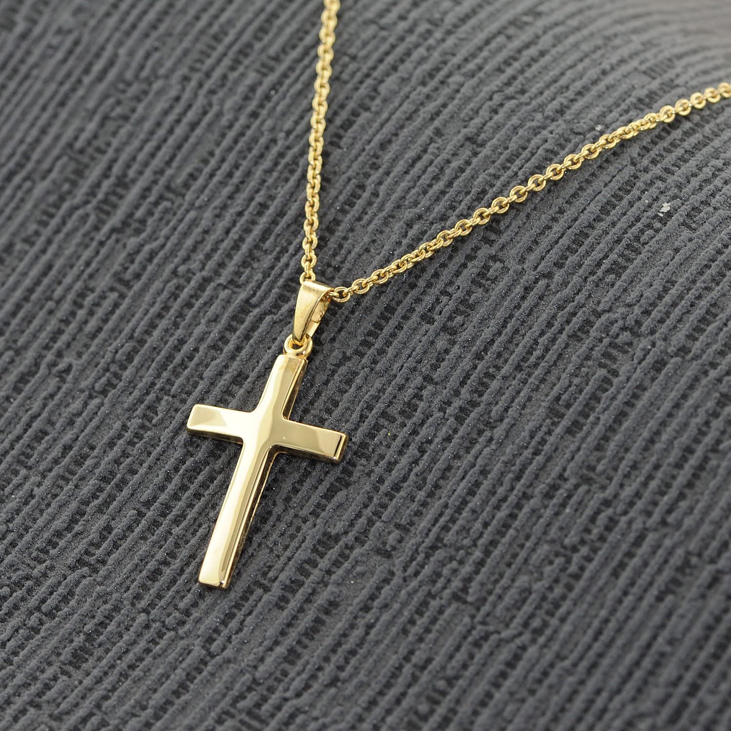 trendor Kreuz-Anhänger 24 mm Gold 585 + Silberkette goldplattiert 75543 | 50 cm Herren-Halskette, elegantes Geschenk für Männer