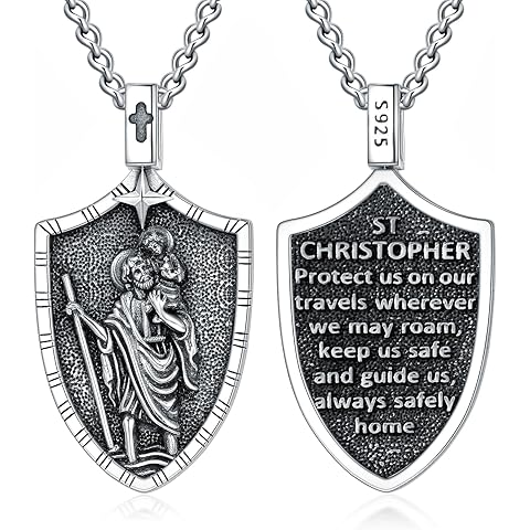 WINNICACA Christmas Gifts for Men 925 Sterling Silver Saint Amulet Necklace for Men Women Protection Medal Pendant Religious Necklace Catholic Jewelry Birthday Gifts for Father Son Husband Grandfather Police