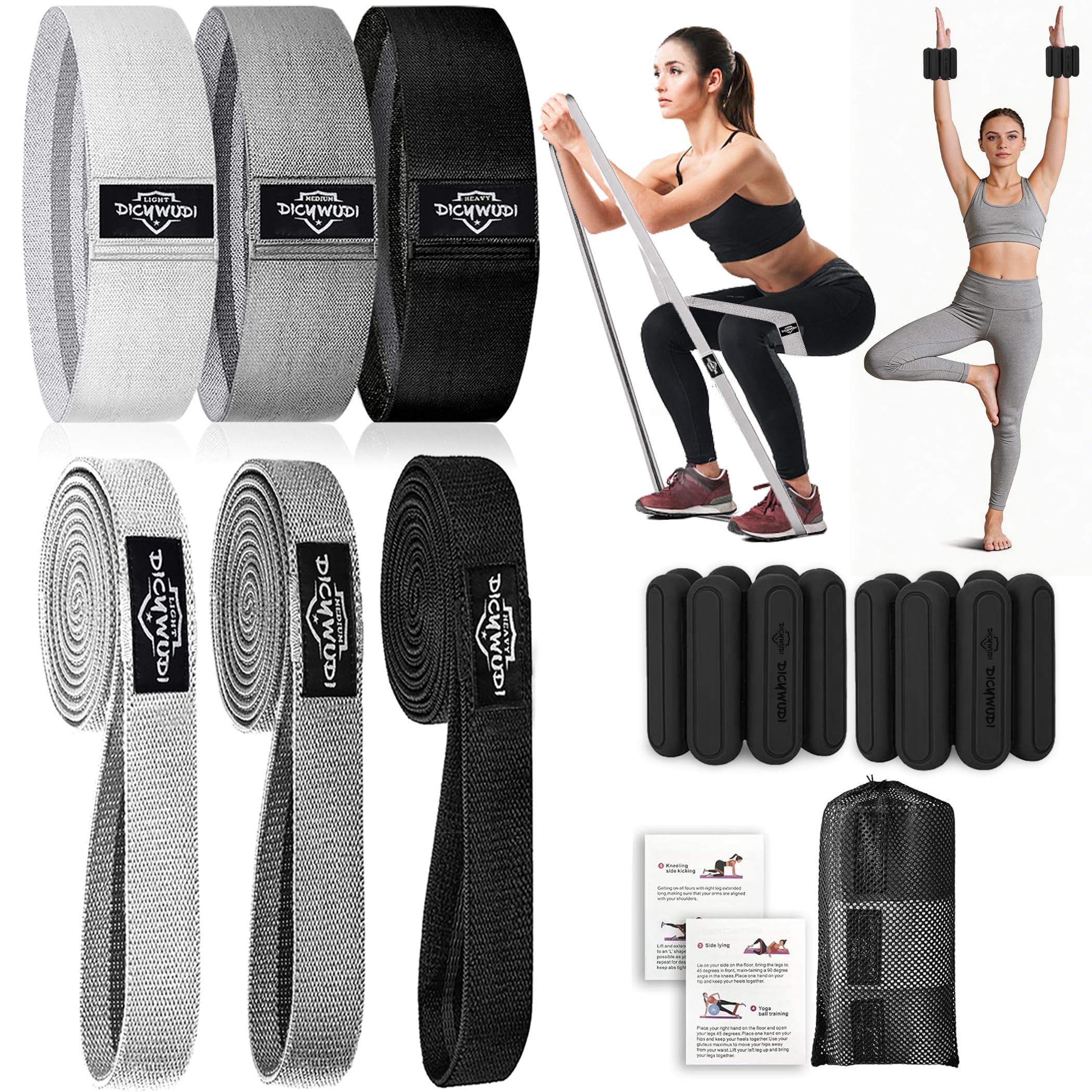 DICYWUDI Fabric Resistance Bands for Working Out, 6Pack Non-Slip Exercise Bands for Women and Men, Fabric Booty Bands for Home, Fitness, Pilates, Stretching