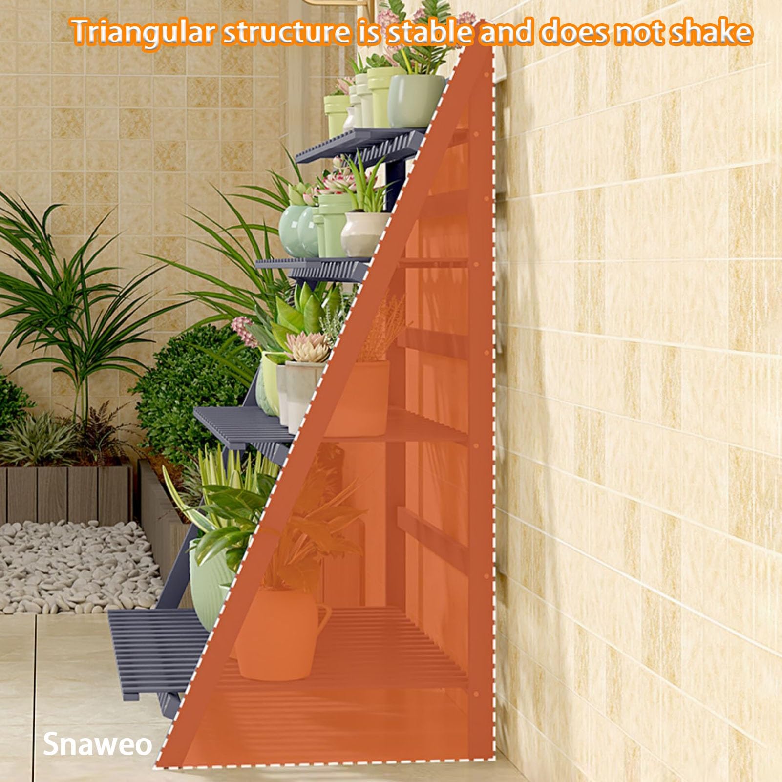 Support pliable en bambou à 4 niveaux pour terrasse, balcon, jardin, support de pot de fleurs multifonction avec design échelle (marron, 50 cm)