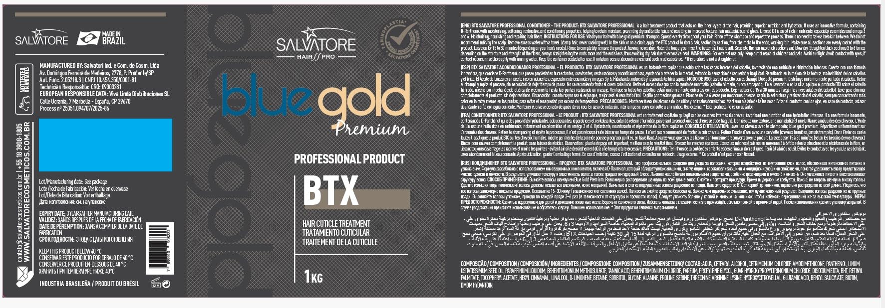 Salvatore Blue Gold Premium BTX, profesjonalna pielęgnacja skórek włosów, 1 kg