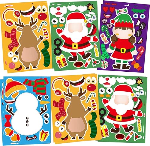 VABAMNA Calcomanías navideñas para hacer una cara, 32 hojas con Papá Noel, muñeco de nieve, alce - manualidades para niños, suministros de recuerdos