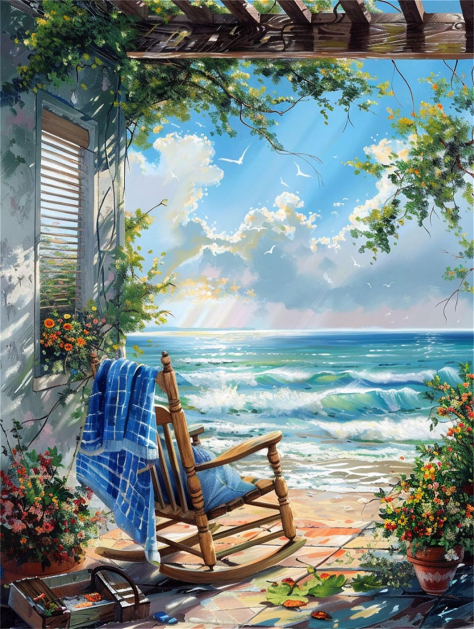 Dipingere con i Numeri Adulti sedie a sdraio, mare Dipingere con i Numeri Bambini DIY Kit, Set Premium con Pennelli, Decorazione Casa & Creativo Regalo, Attività di Tempo libero 70x95cm z-410