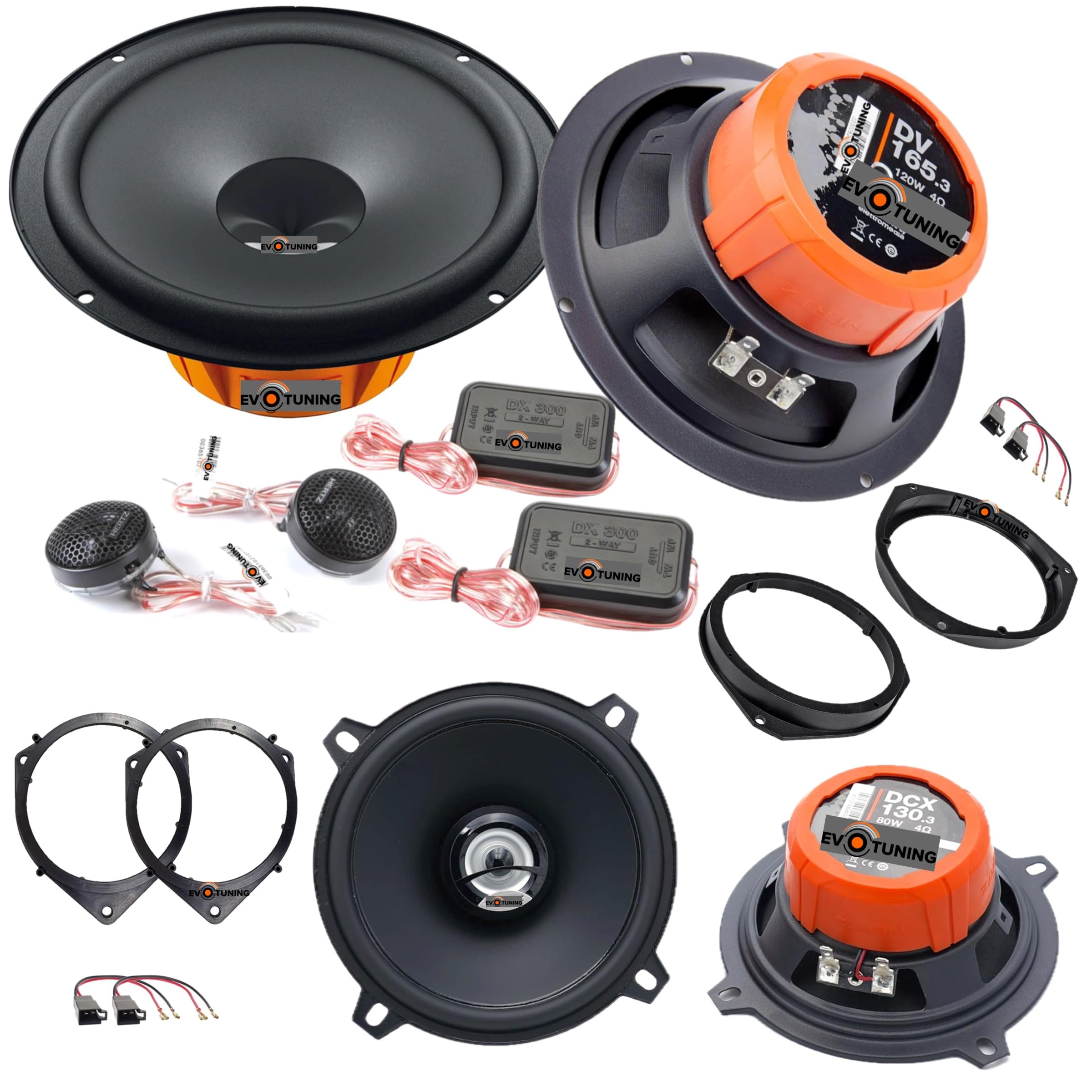 Kit 6 Casse Altoparlanti per Fiat Panda 312 dal 2012 Anteriori e Posteriori compatibile con Hertz DSK165.3+DCX130.3 Set 2 Woofer 2 Tweeter 2 Coassiali 4 Anelli 4 Cavi (No Plug and Play)