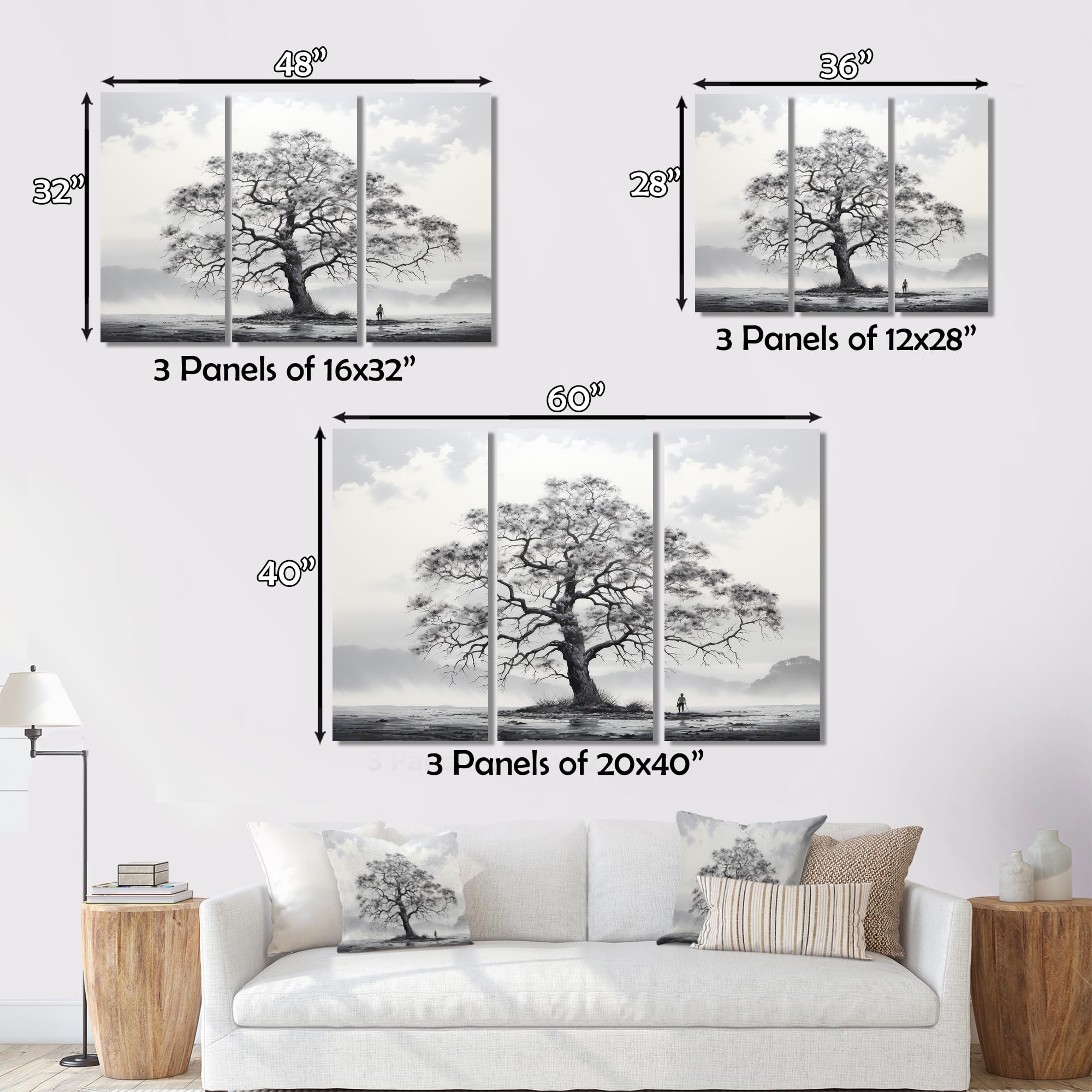 Amazon.com: Large Tree Monochrome framed wall Art, White Grey Tree