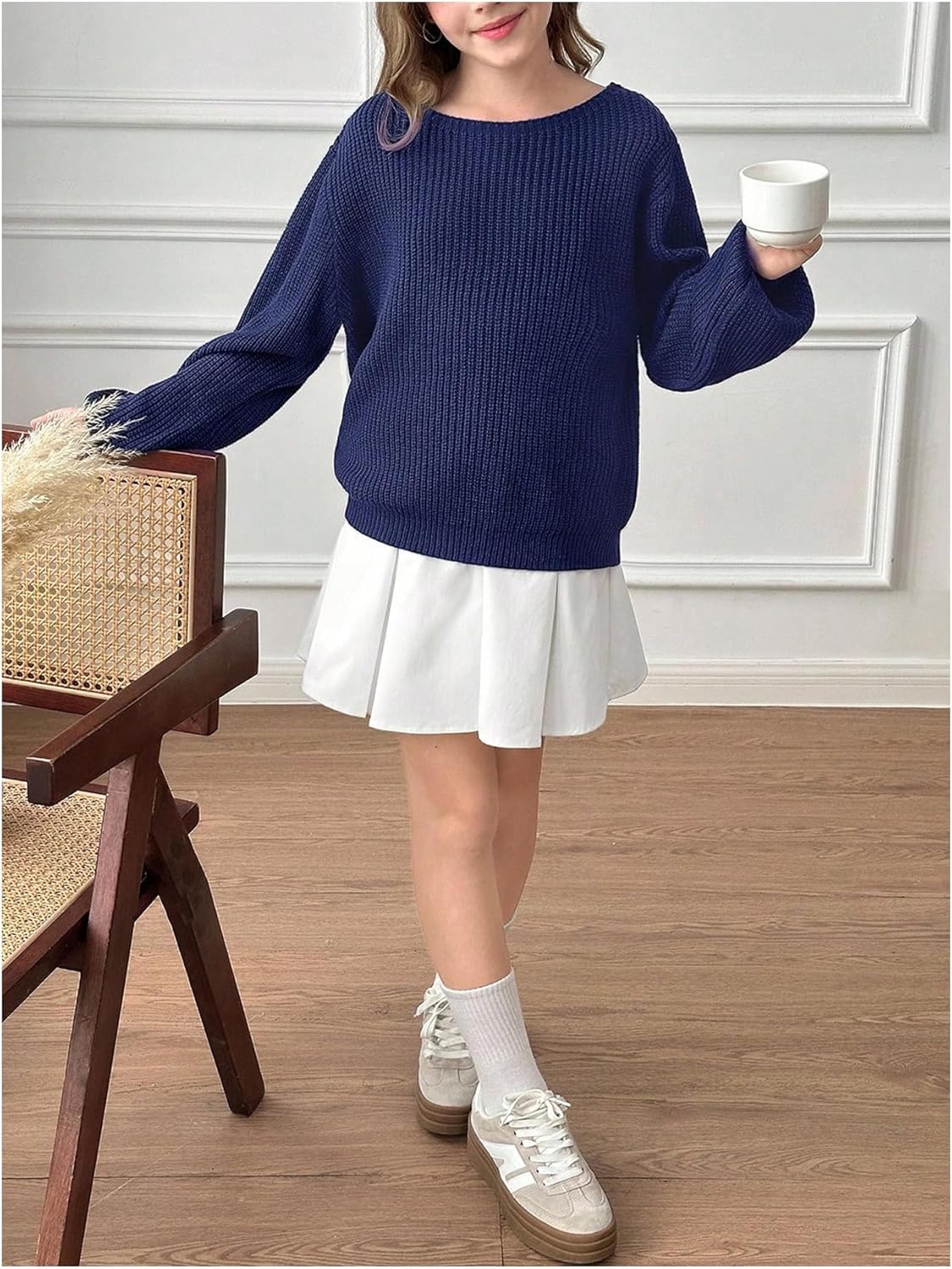 SHENHE Girl's Off The Shoulder Sweater Long Sleeve Boat Neck Fall Soft Knit Sweater Pullover - Image 5