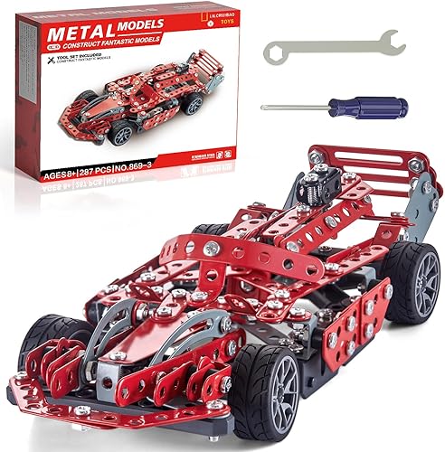 Kit de construcción de coche modelo rojo  287 piezas de juguetes de construcción de proyectos STEM para niños de 8 a 12 años, vehículo de