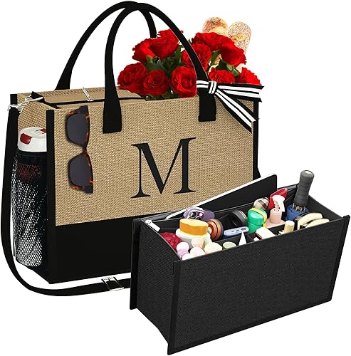 Bolsa de yute con inicial, con inserto organizador de bolsa, bolsa de viaje personalizada, regalos de cumpleaños para mujeres disponible en Yaxa Peru
