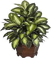 Nearly Natural 24in Dieffenbachia Artificial Plant with Hexagon Pot - Lifelike Faux Greenery for Home Office Decor