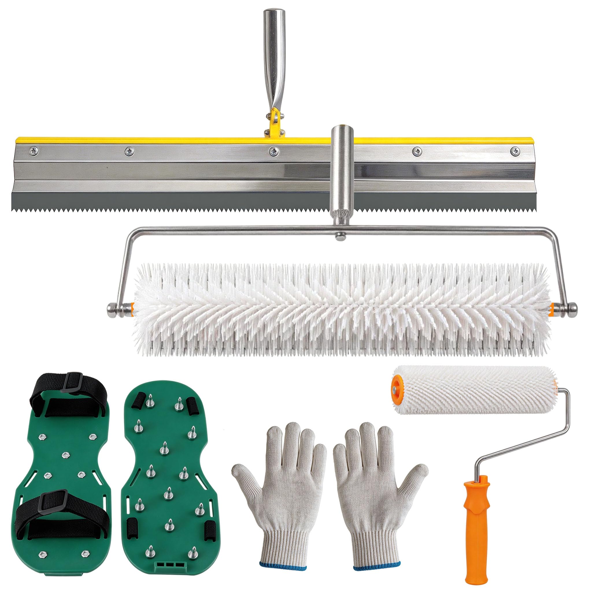 Bodenbeschichtungs Set, Entlüftungsroller Set mit 2 Entlüftungswalze 23CM+48CM Stehrakel Großflächenrakel 56CM und Nagelschuhe Stachellänge 3CM für Ausgleichsmasse Boden Wand