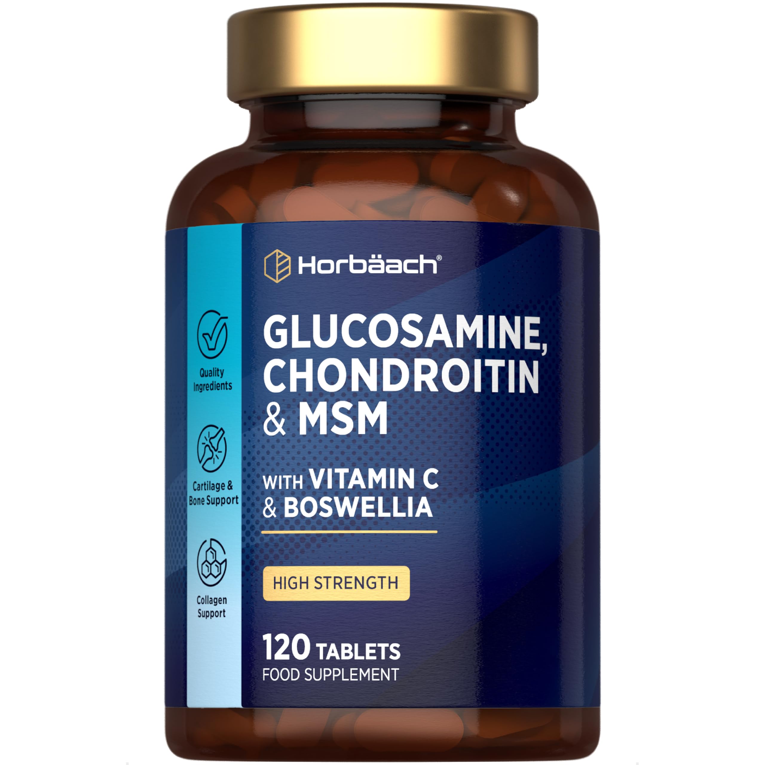 Glucosamine and Chondroitin MSM Complex | High Strength Supplement with Boswellia and Vitamin C | 120 Tablets | by Horbaach