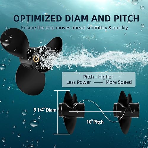 Miniatura 6 de 9 1/4 x 10 Aluminum Boat Outboard Propeller for BRP Johnson Evinrude OMC Stern Drive 8-15HP, 13 Spline Tooth, 778772, RH, Compatible with Evinrude