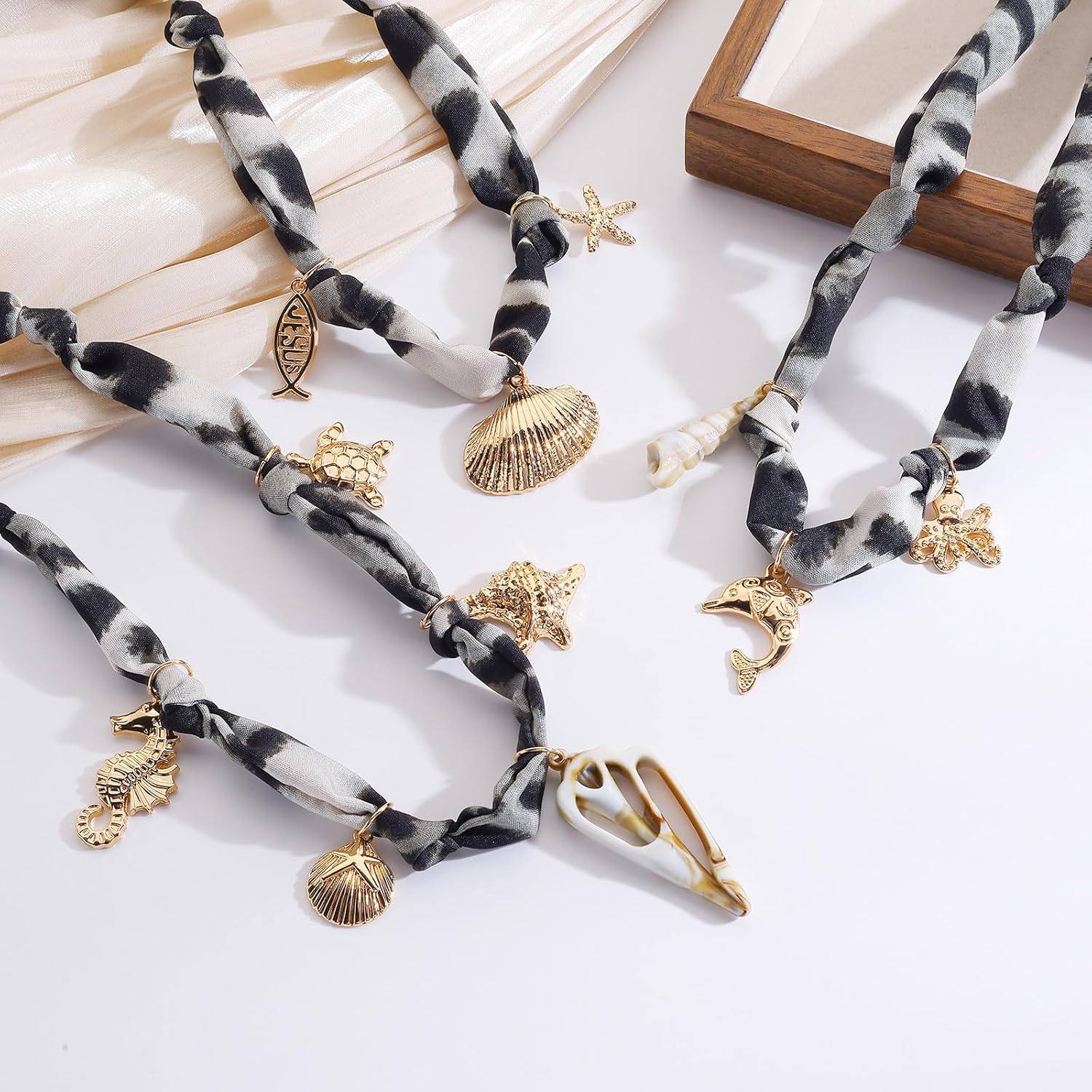 Bocar Layered Scarf Necklaces Set with Charm for Women Leopard Bandana Necklace with Charms Choker - Image 6