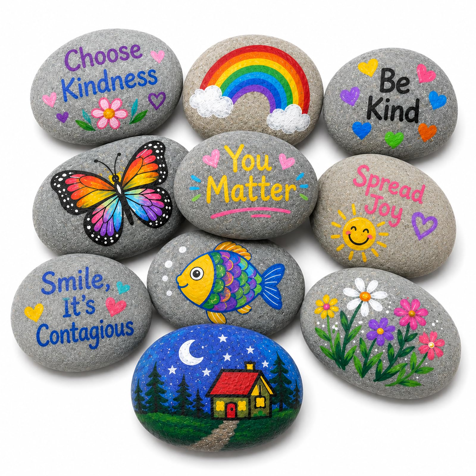 LCRhex Painting Rocks, 10 Pcs Painted River Pebbles 6-8cm Natural Flat Pebbles for Arts and Crafts Decorative Stones for Acrylic Markers DIY Creative Projects Home Decor and Classroom Activities