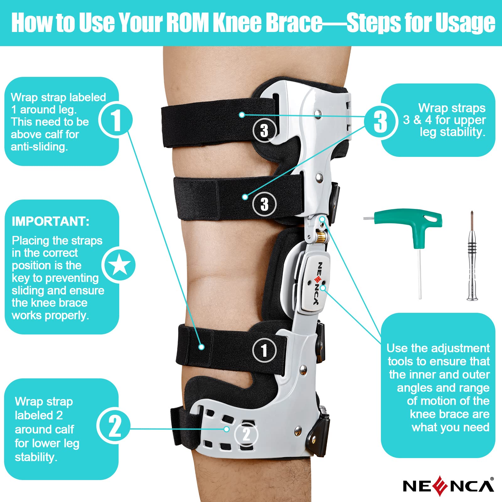 NEENCA Unloader ROM Knee Brace, Hinged Immobilizer for ACL, MCL, PCL