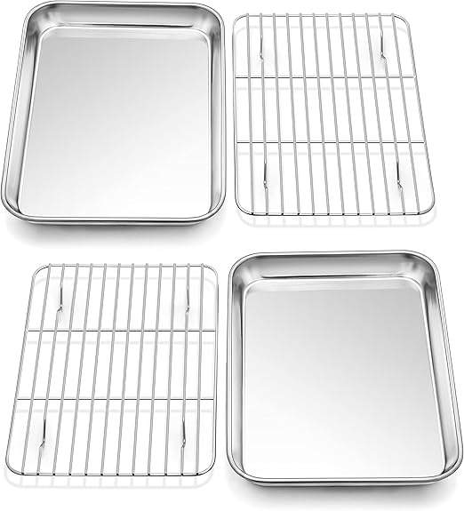 P&P CHEF Toaster Oven Pan with Rack Set (2 Pans + 2 Racks