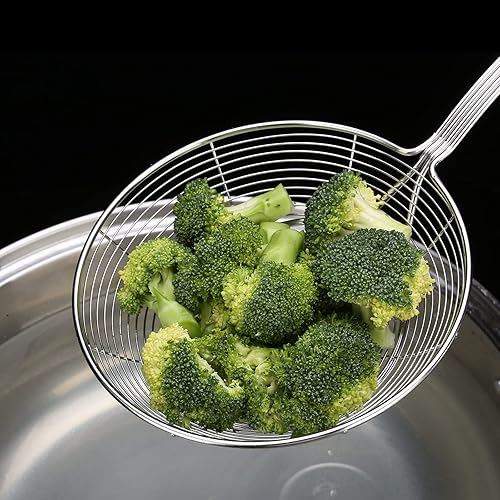 Miniatura 8 de Artyea Skimmer, colador de araña de acero inoxidable, cucharón para pasta, espaguetis, fideos y freír en la cocina, cuenco de 6 pulgadas, 16.4 x 1.2
