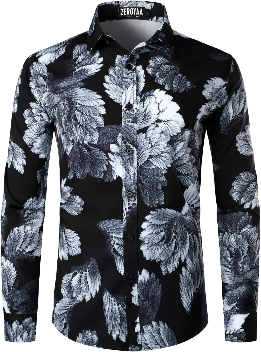 ZEROYAA Men's Luxury Printed Slim Fit Long Sleeve Button Down Floral Dress Shirts
