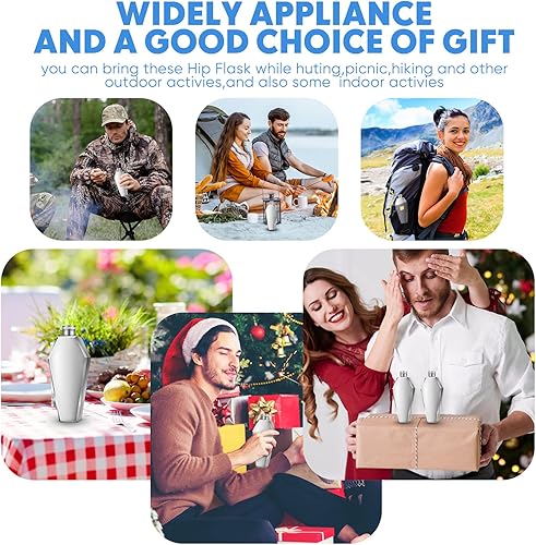 Miniatura 10 de Juego de 3 frascos de 3.5 onzas con embudo, botella de acero inoxidable 304 creativa de 3.4 fl oz de grosor para hombres, mujeres, adultos, amigos,