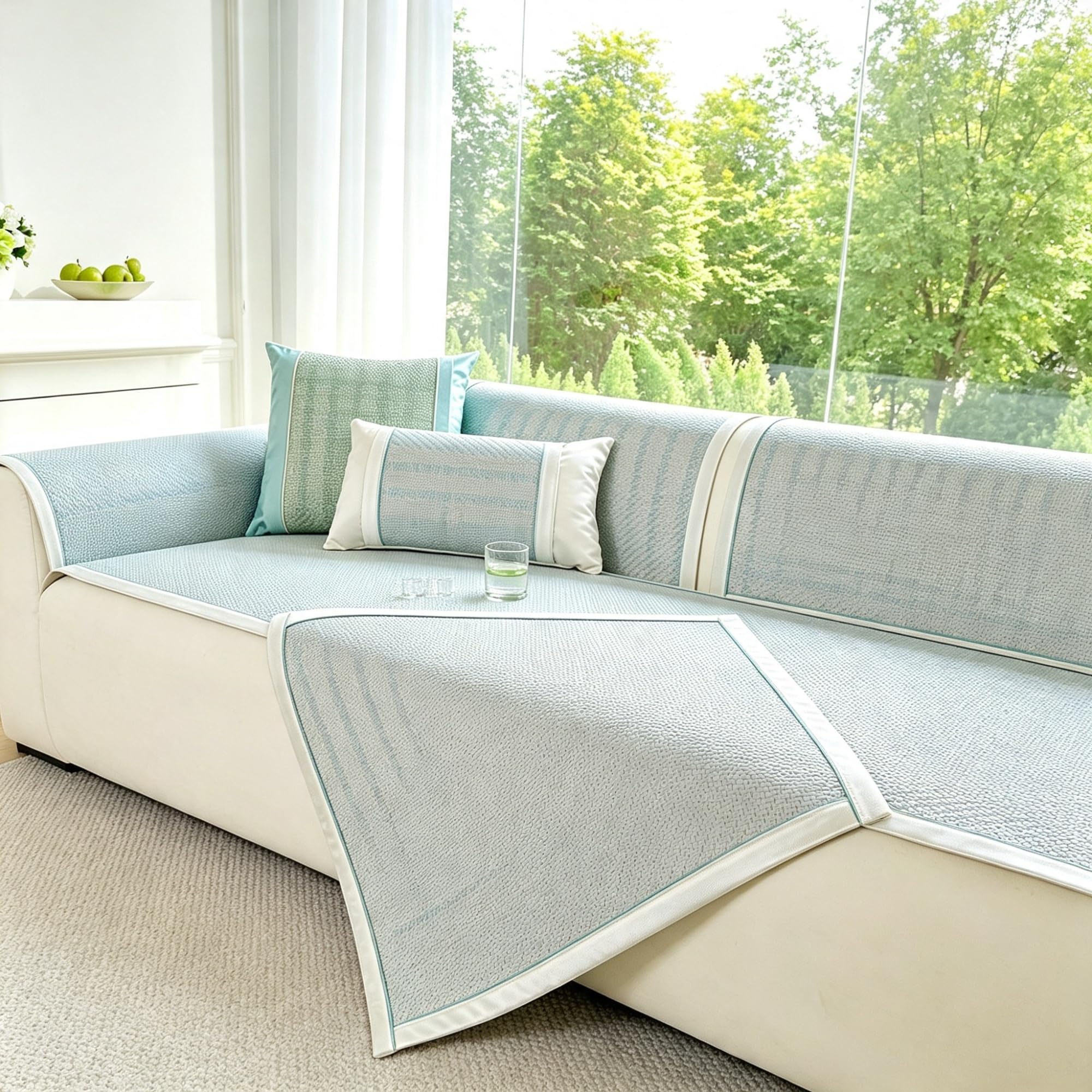 Cubre Sofá Verano Refrescante y Transpirable - Alfombrilla Antideslizante | Ratán PE for Sofá, Sillón y Coche, Funda de Asiento Fresca Lavable y Plegable(Blue,80x260cm)