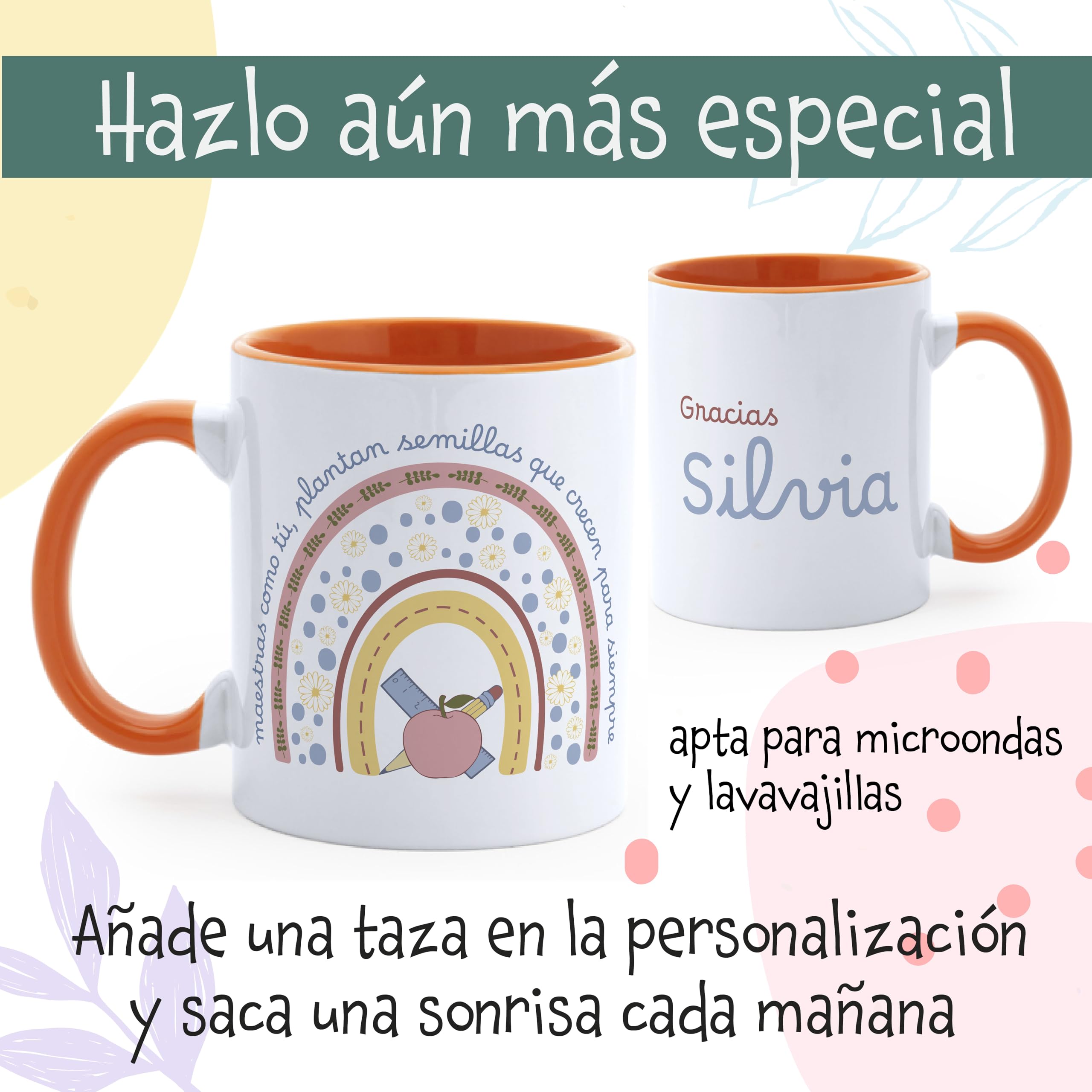 Regalos de Fin de Curso para Profesores, Tote Bag y Botella Térmica Profesora + Opción de Añadir Taza Personalizada | Regalos Profesores Personalizados, Regalo para Maestra de Infantil (Arco Iris)