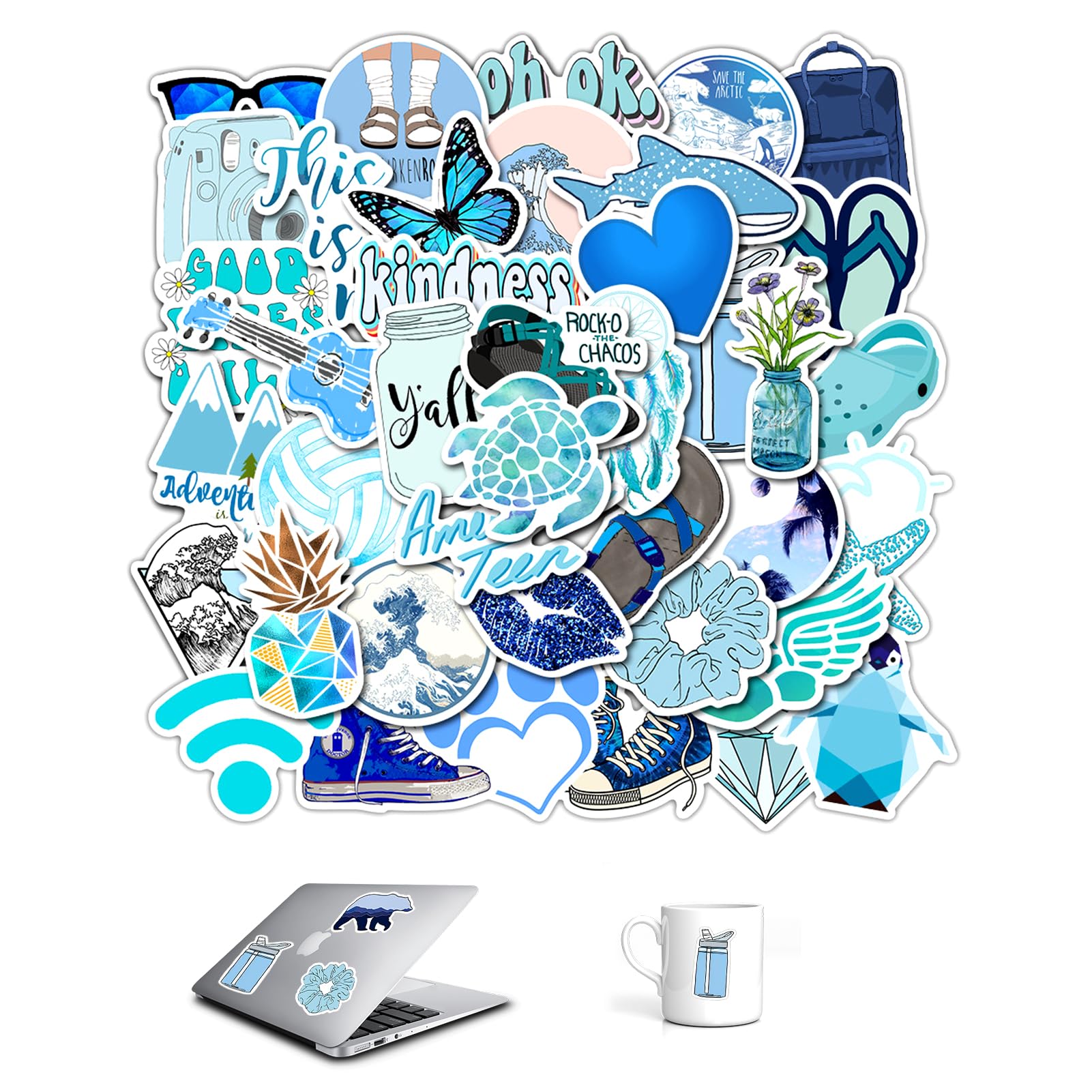 Juego de 50 Pegatinas Aesthetic Stickers de Graffiti en Azul para Decorar y Personalizar Tus Objetos Manualidades,Pegatinas para Journal paraMoto,Dormitorio,Funda de Viaje,Equipaje,Impermeable (Azul)