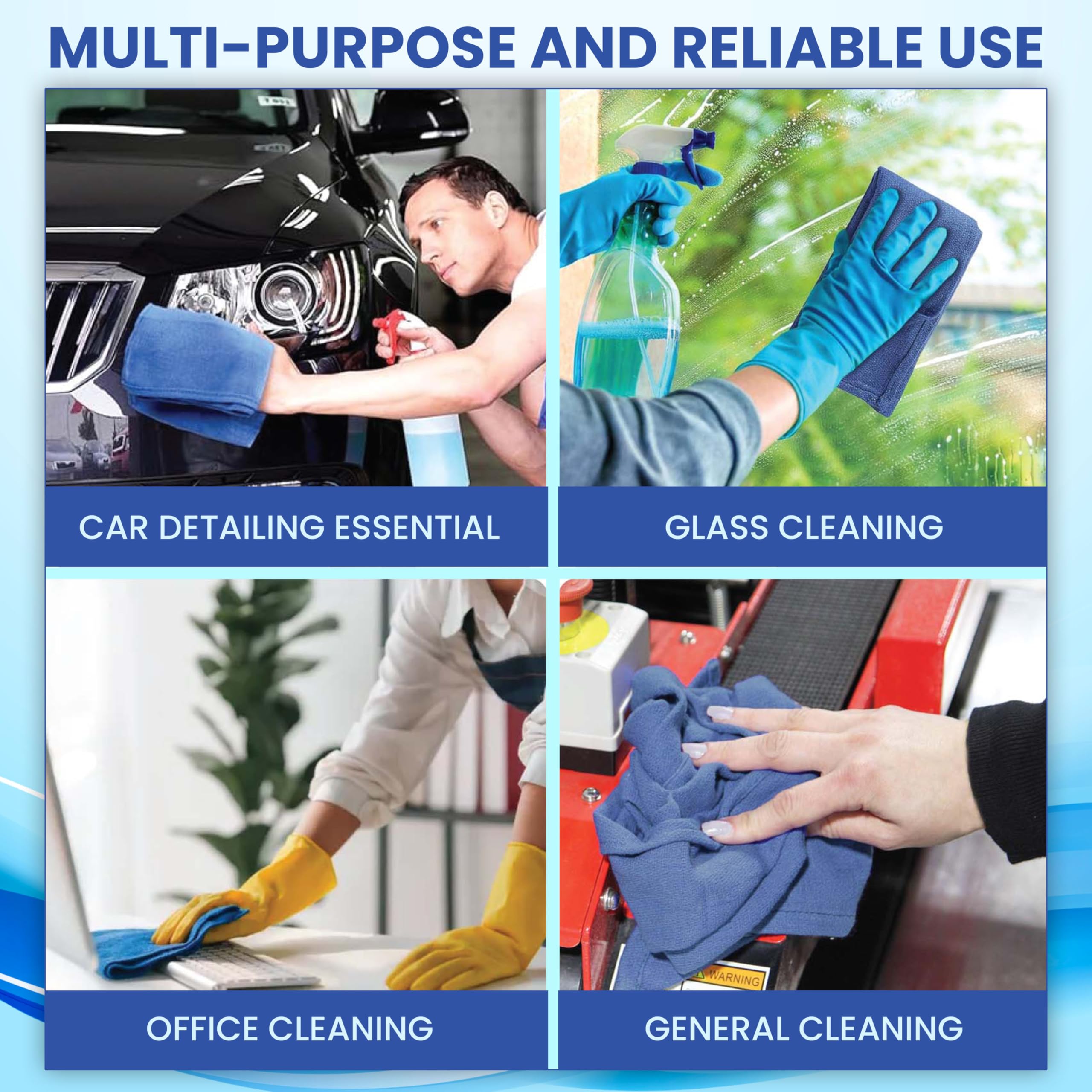 Blue Huck Towels - Paquete de 50 toallas de limpieza a granel, multiusos para ventanas, vidrio, mecánico, garaje y comerciales, paños absorbentes 100% algodón prelavados, tamaño de 15 x 25