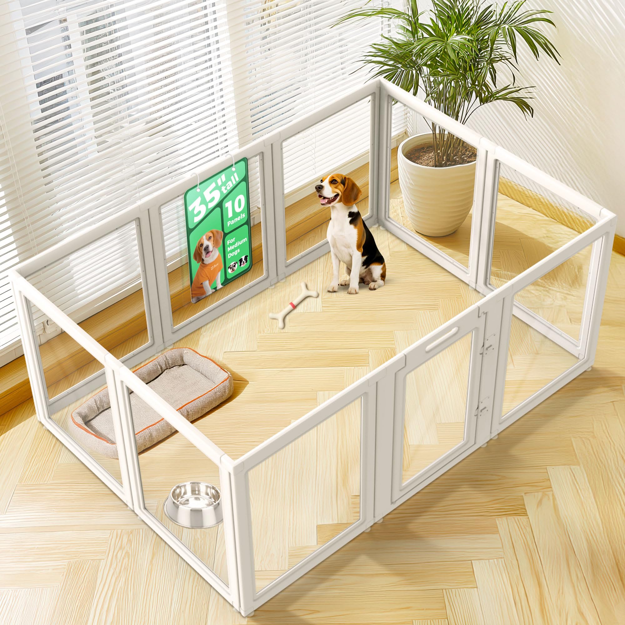 FXW AuraSpace Clear Acrylic Indoor Dog Playpen, 35" H, 10 Panels, White